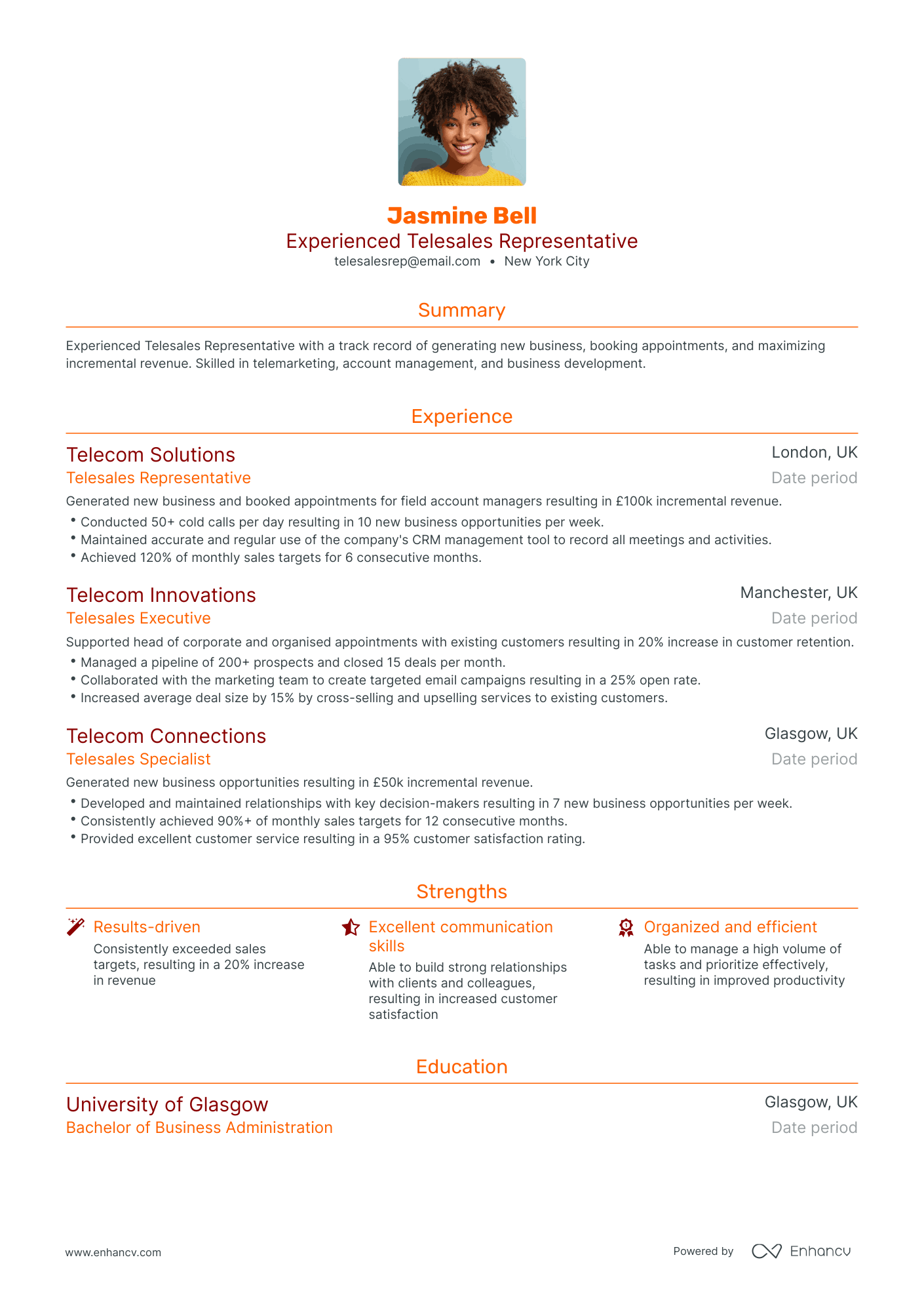 Traditional Telesales Representative Resume Template