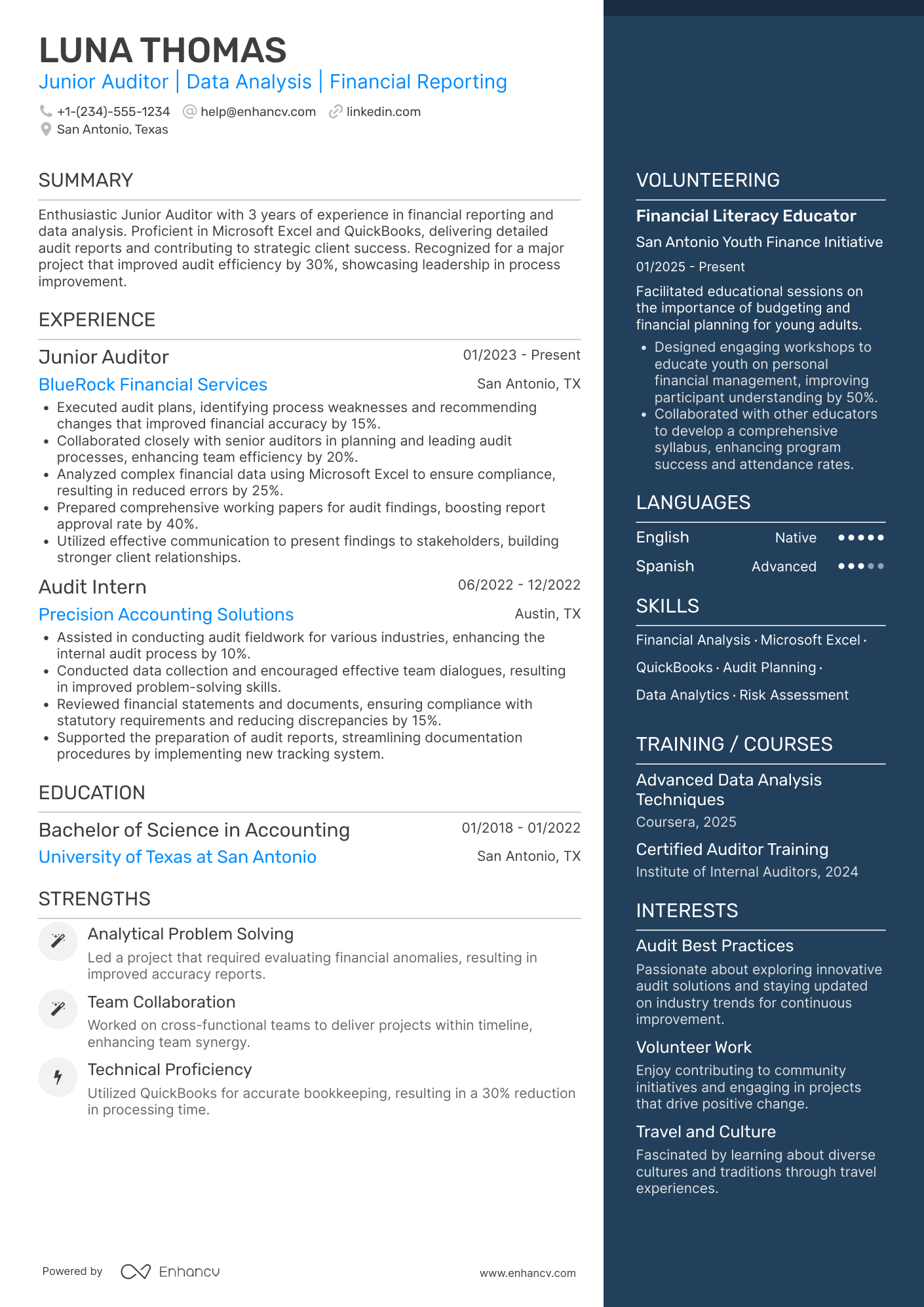 A resume example of a Junior Auditor