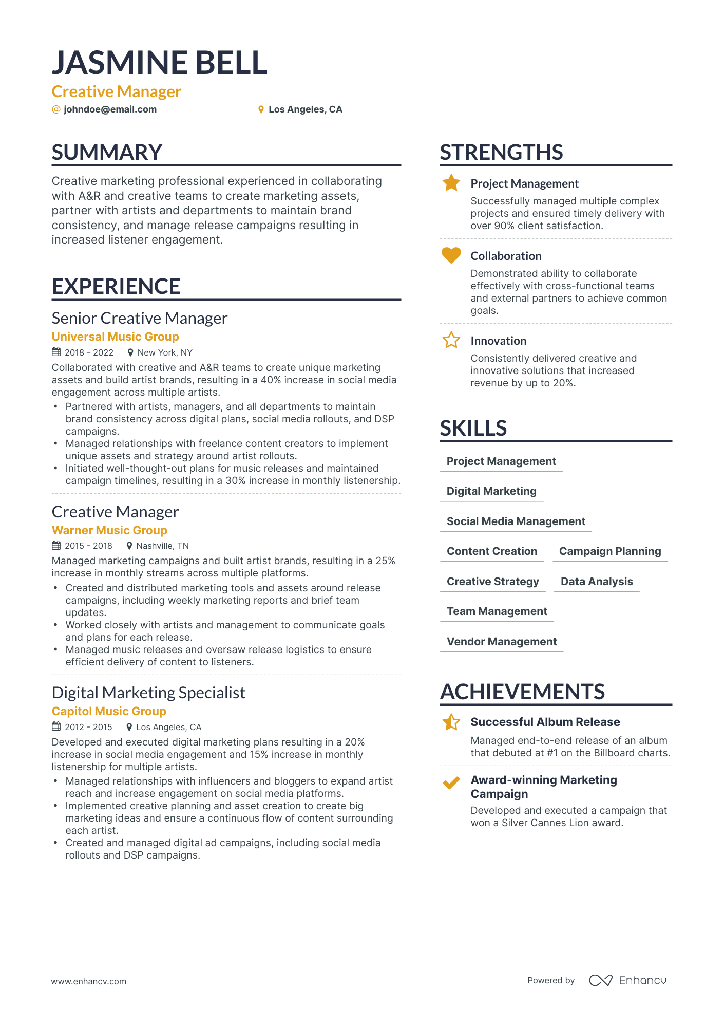 Simple Creative Manager Resume Template