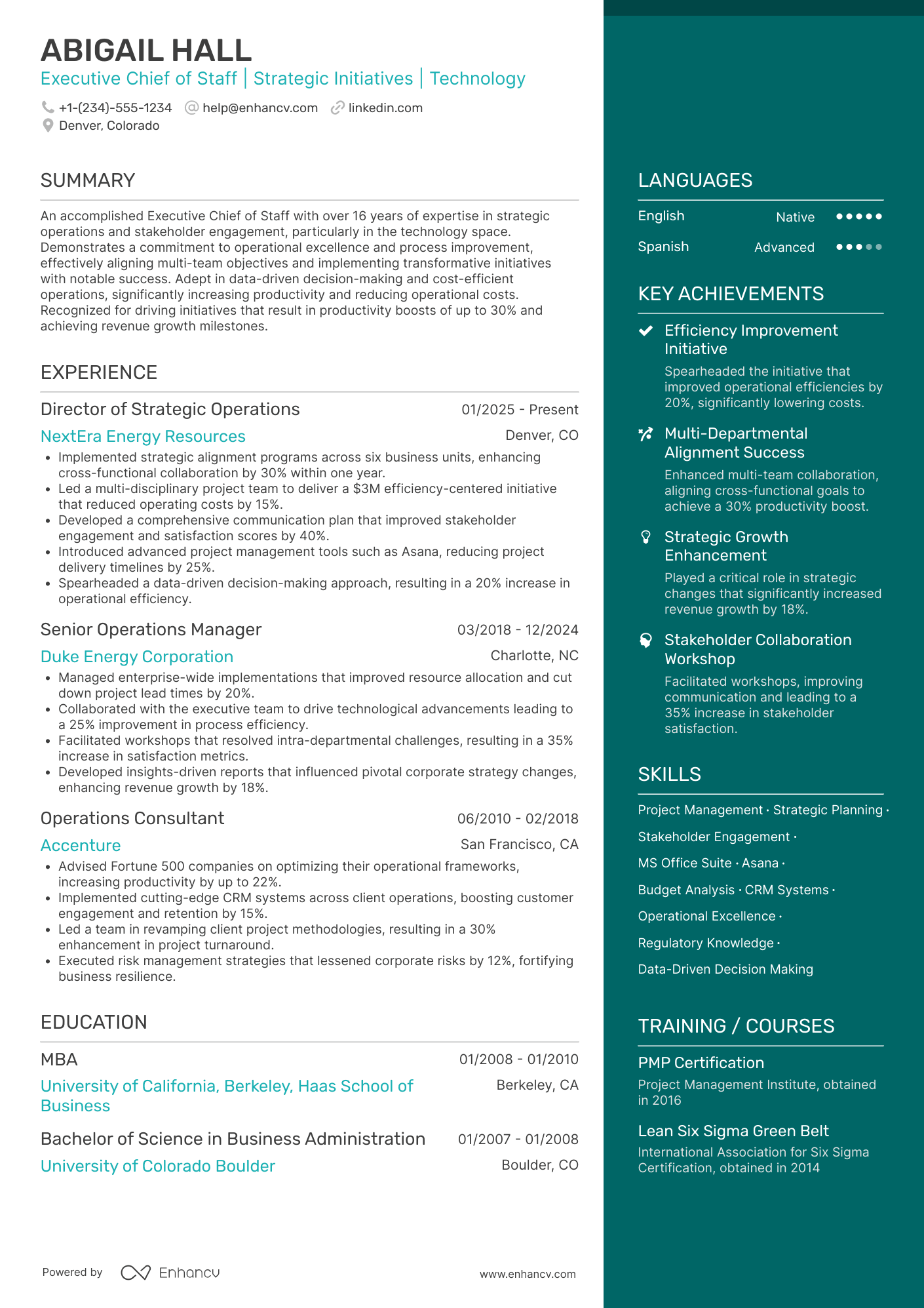 A resume example of a Executive Chief of Staff