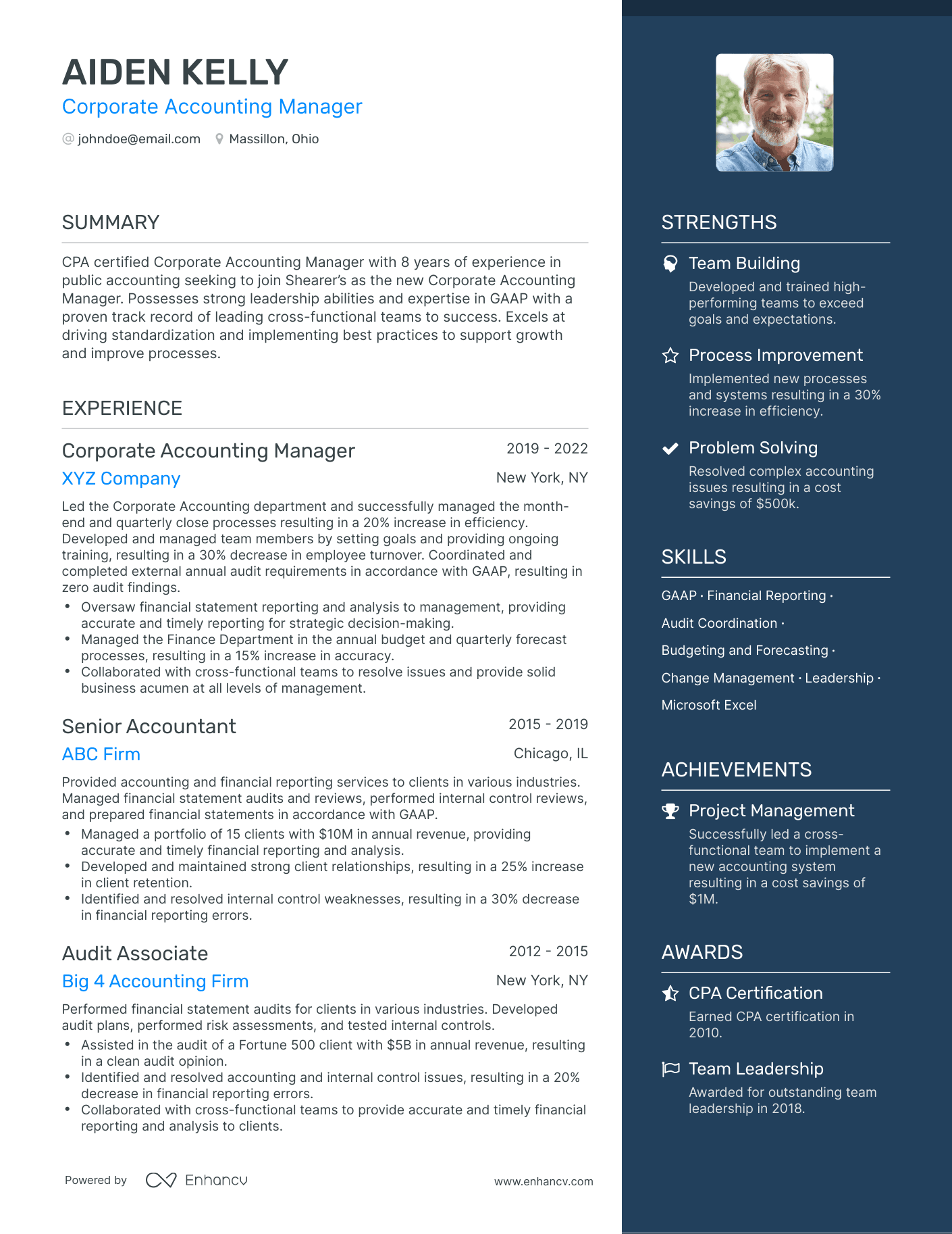 One Page Corporate Accounting Resume Template