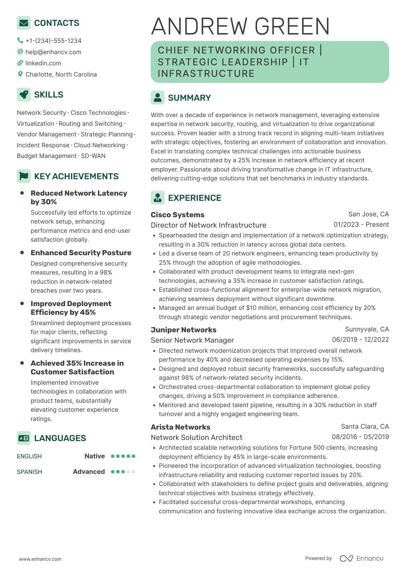 A resume example of a Chief Networking Officer