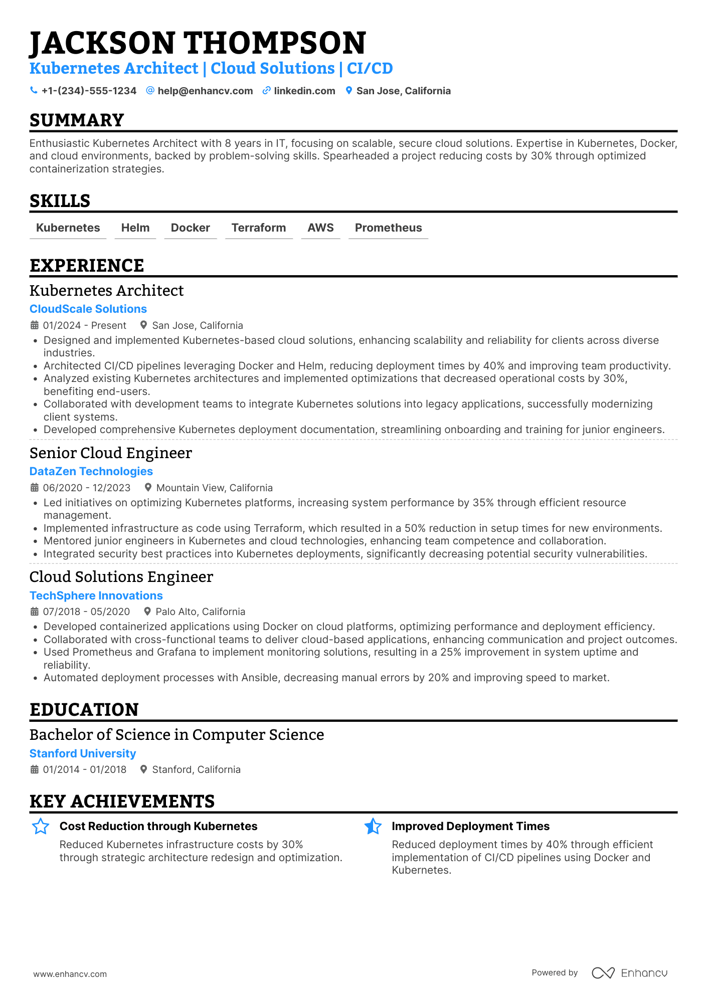 A resume example of a Kubernetes Architect