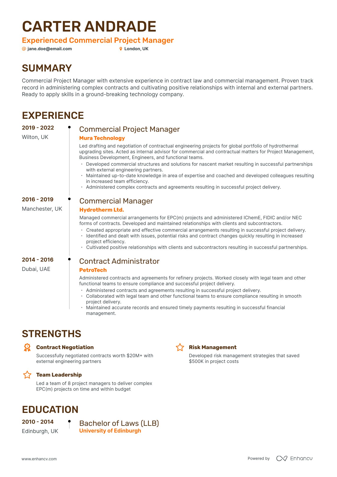 Timeline Commercial Project Manager Resume Template