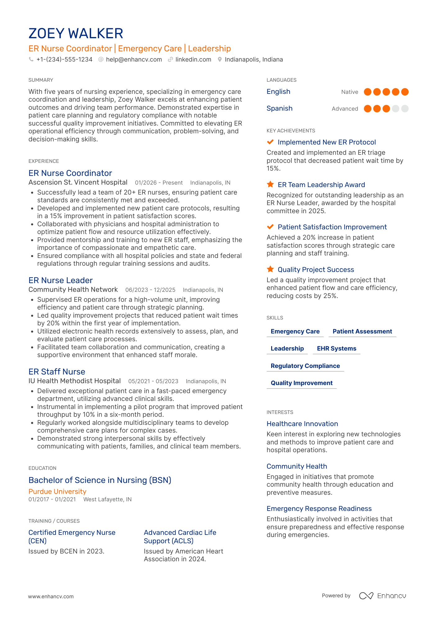A resume example of a ER Nurse Coordinator