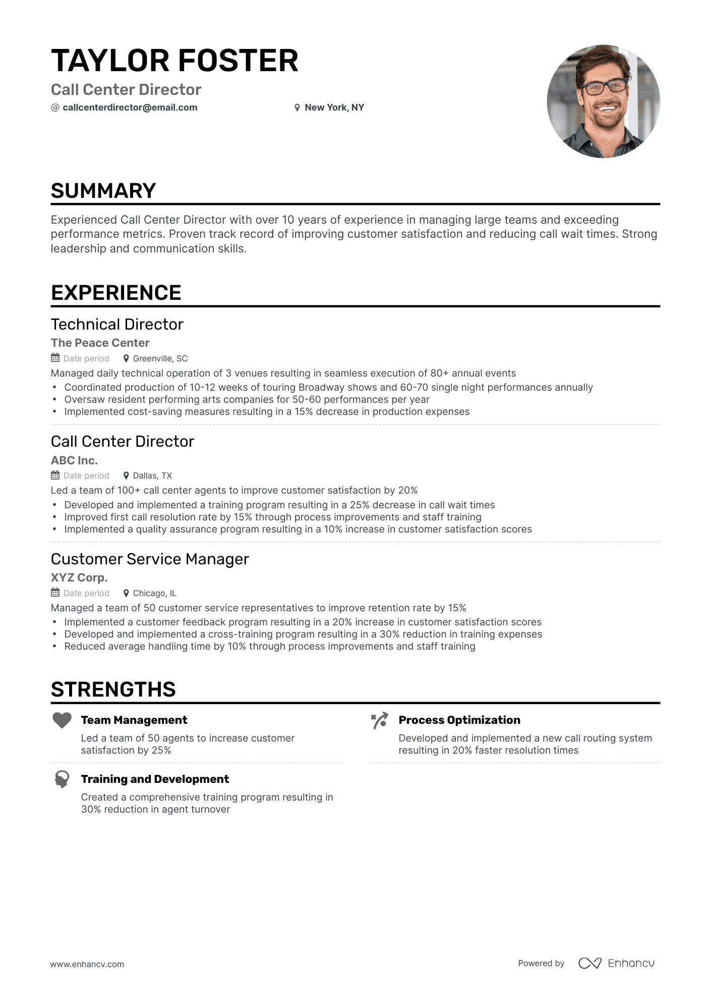 Classic Call Center Director Resume Template