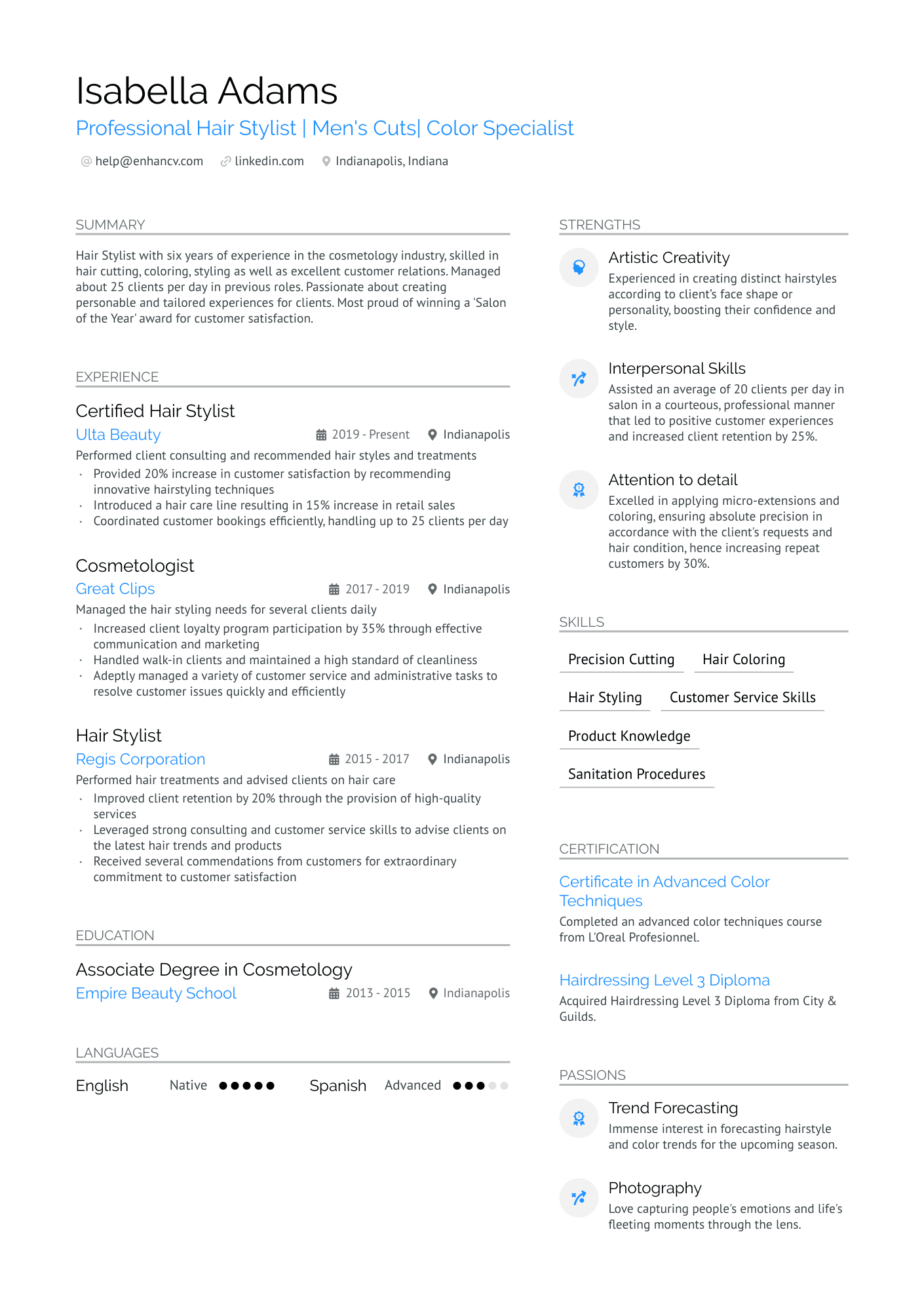 resume example for hair stylist