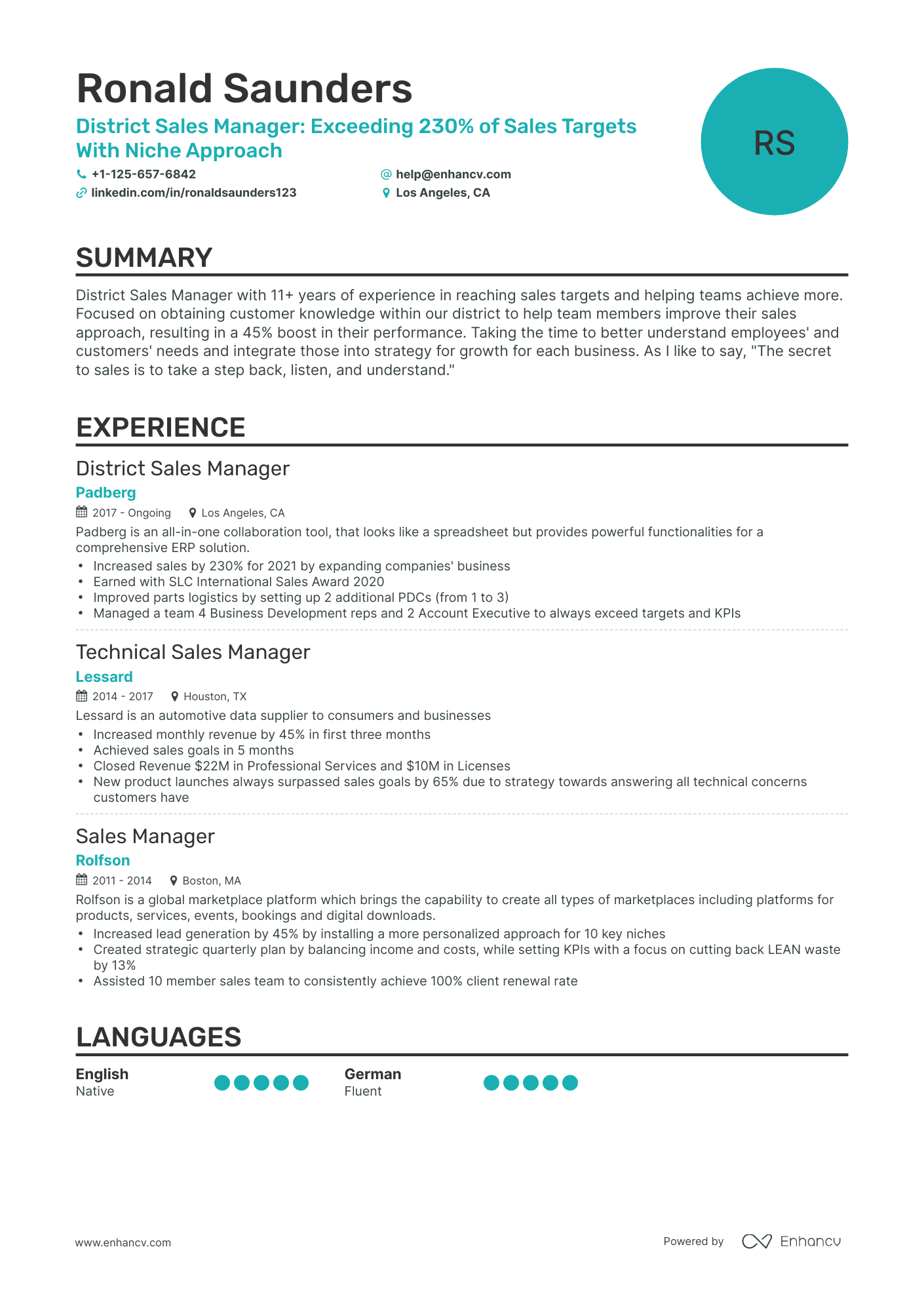 Classic District Sales Manager Resume Template