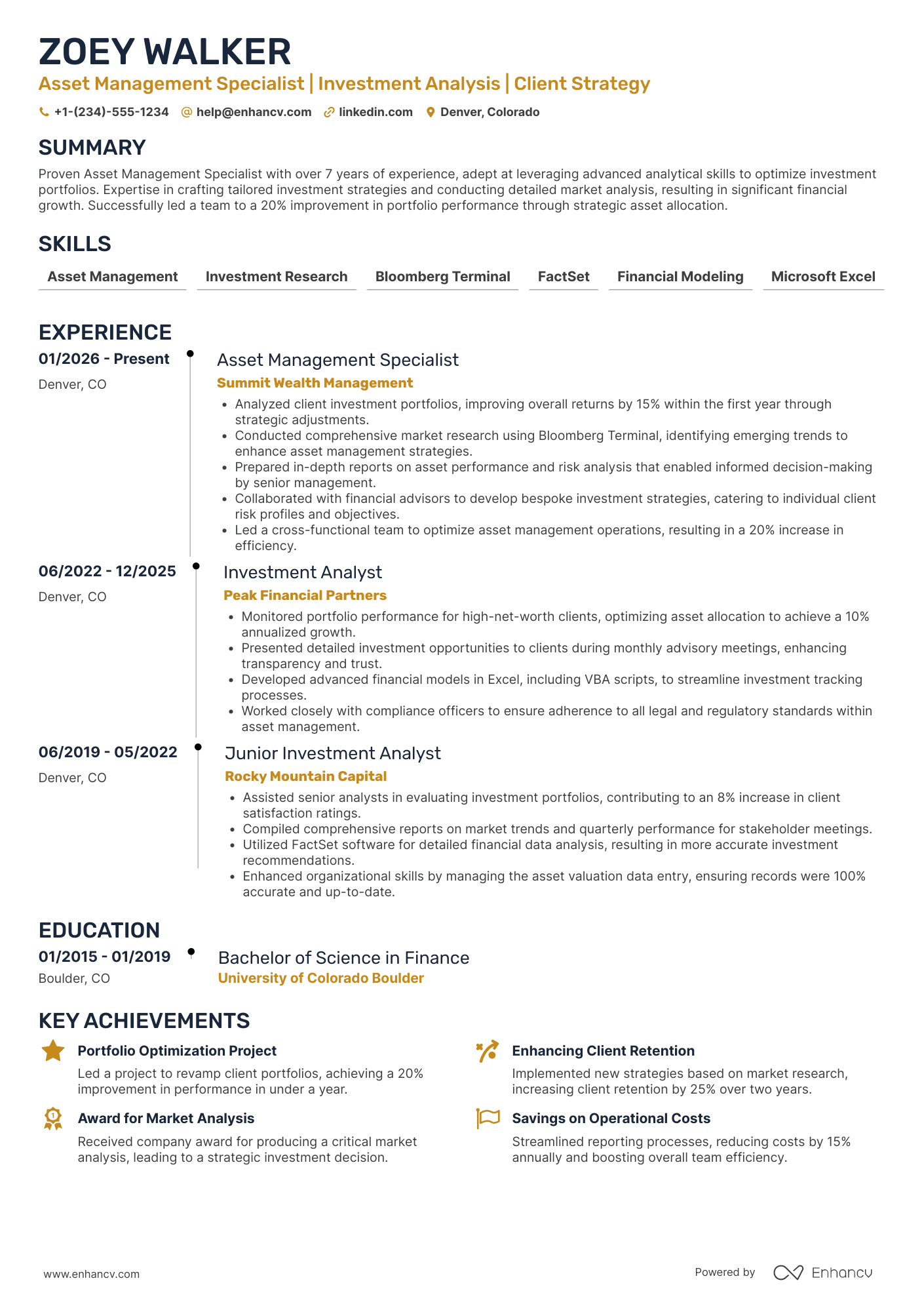 A resume example of a Asset Management Specialist