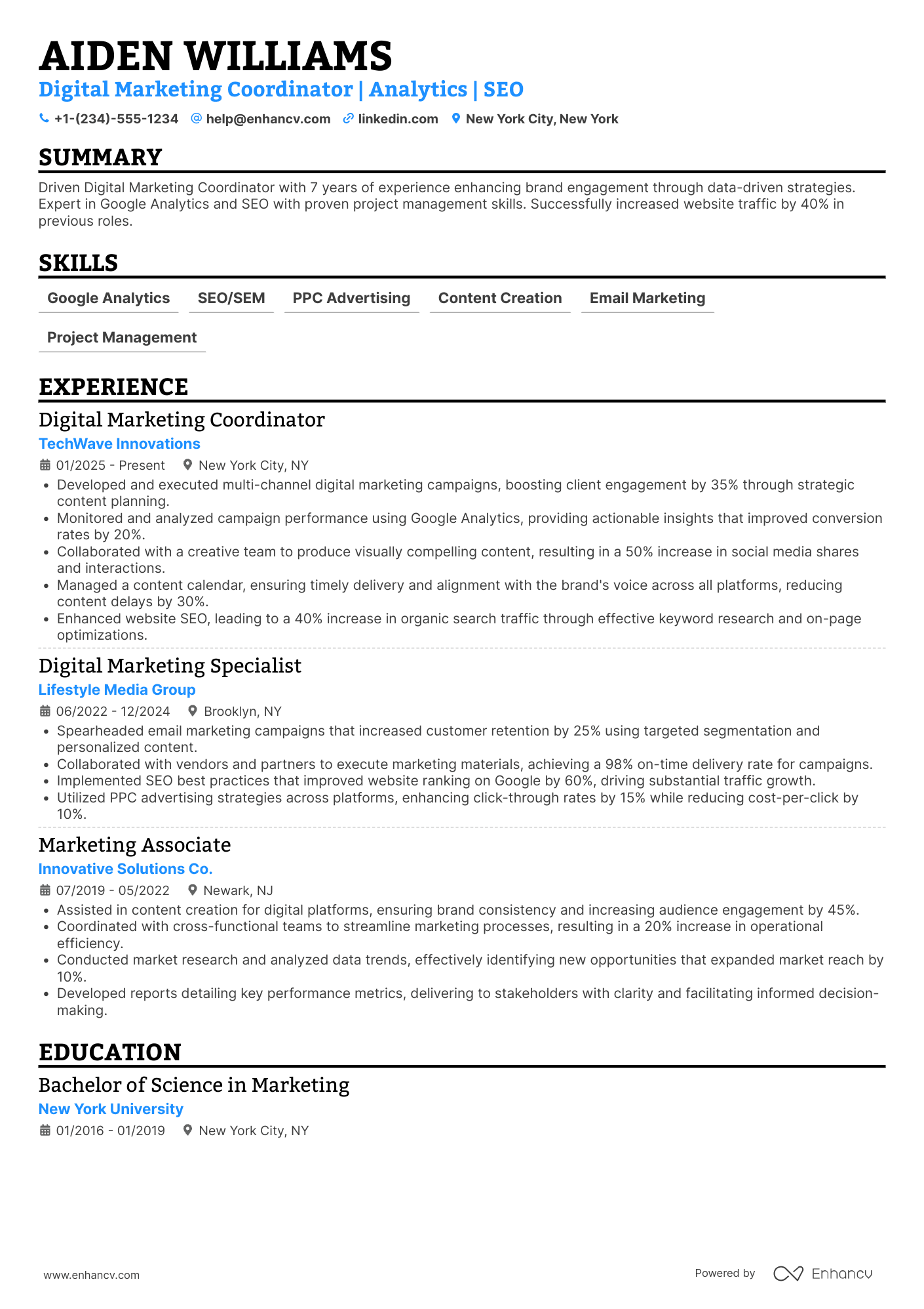 A resume example of a Digital Marketing Coordinator