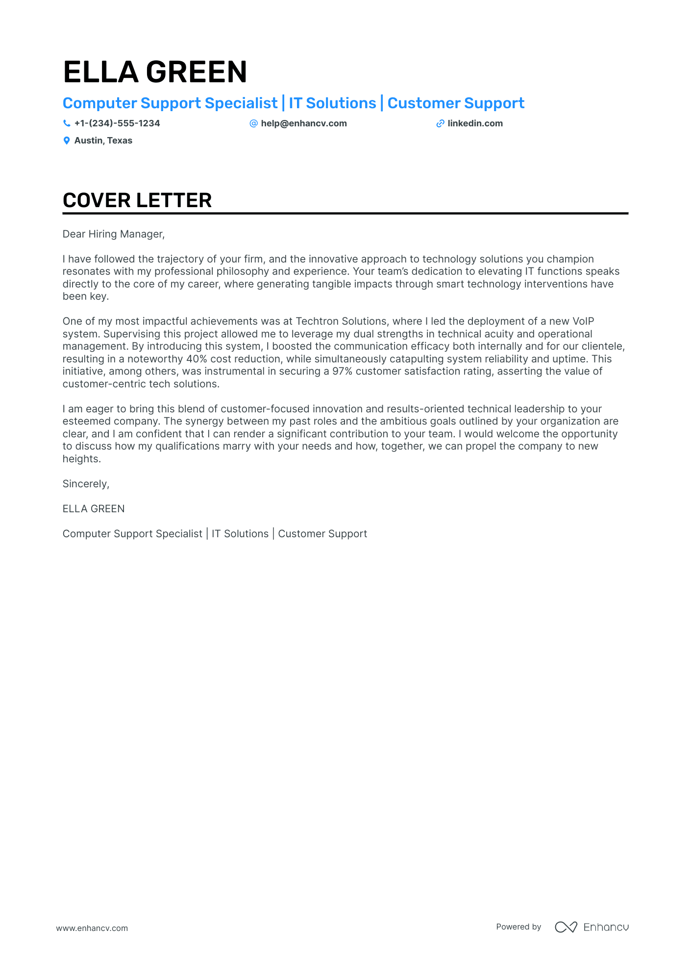 it support sample cover letter