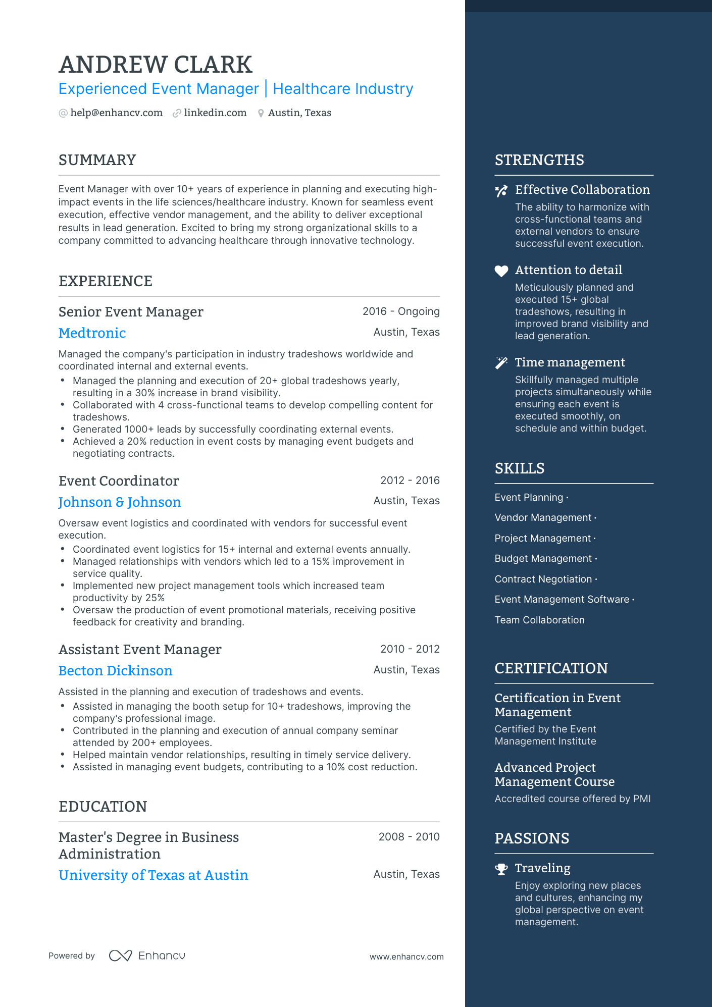 event manager job description for resume