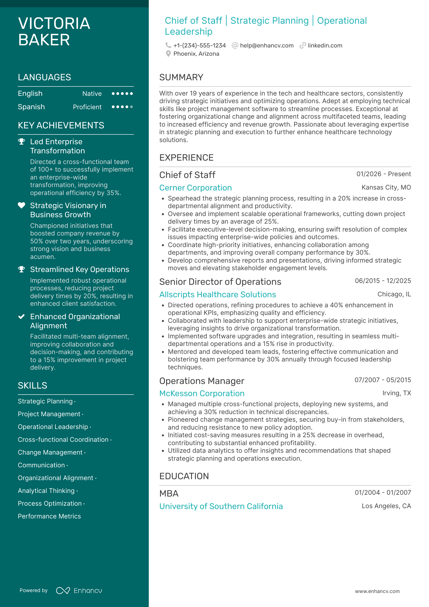 A resume example of a Chief of Staff