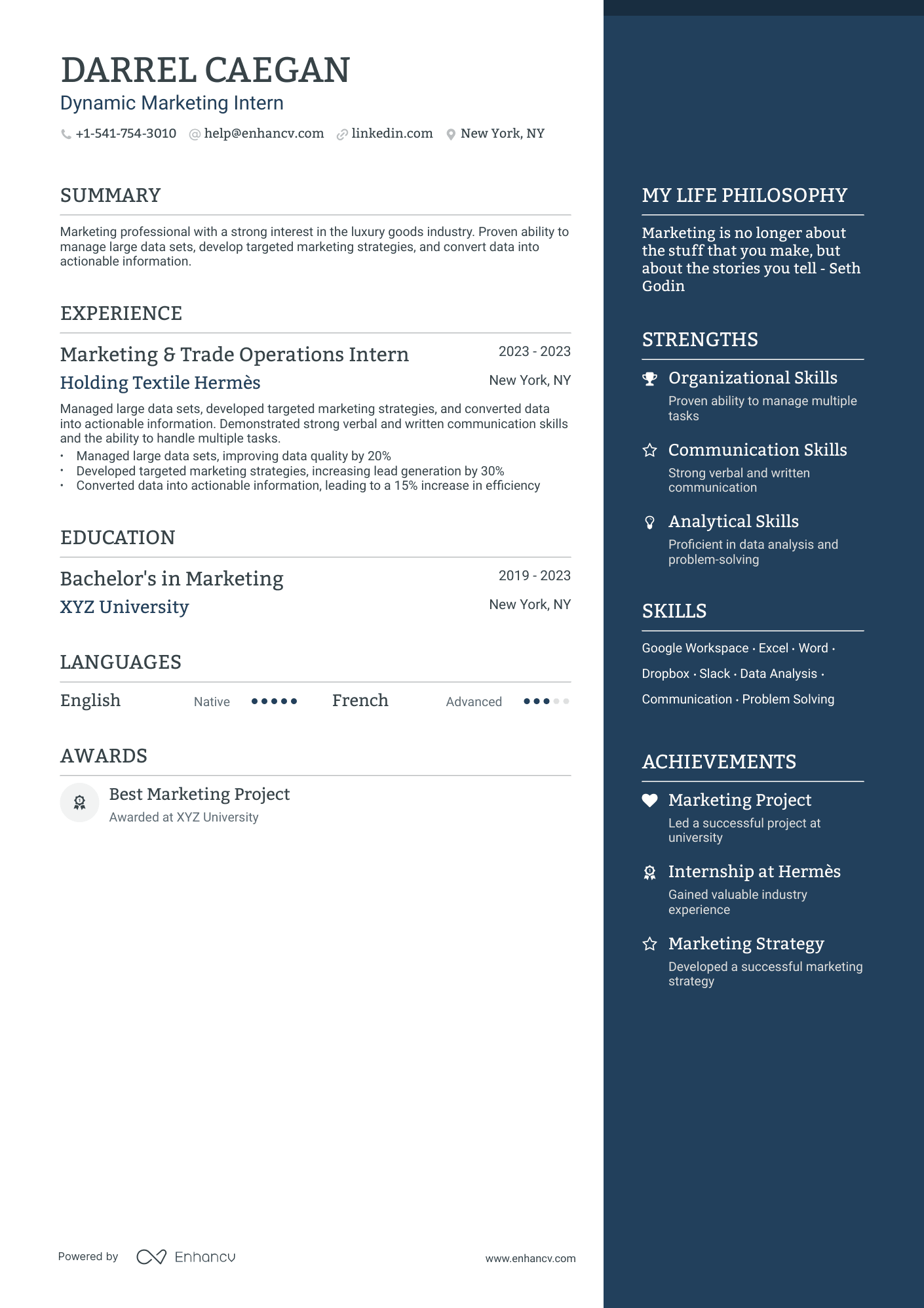 marketing student resume examples