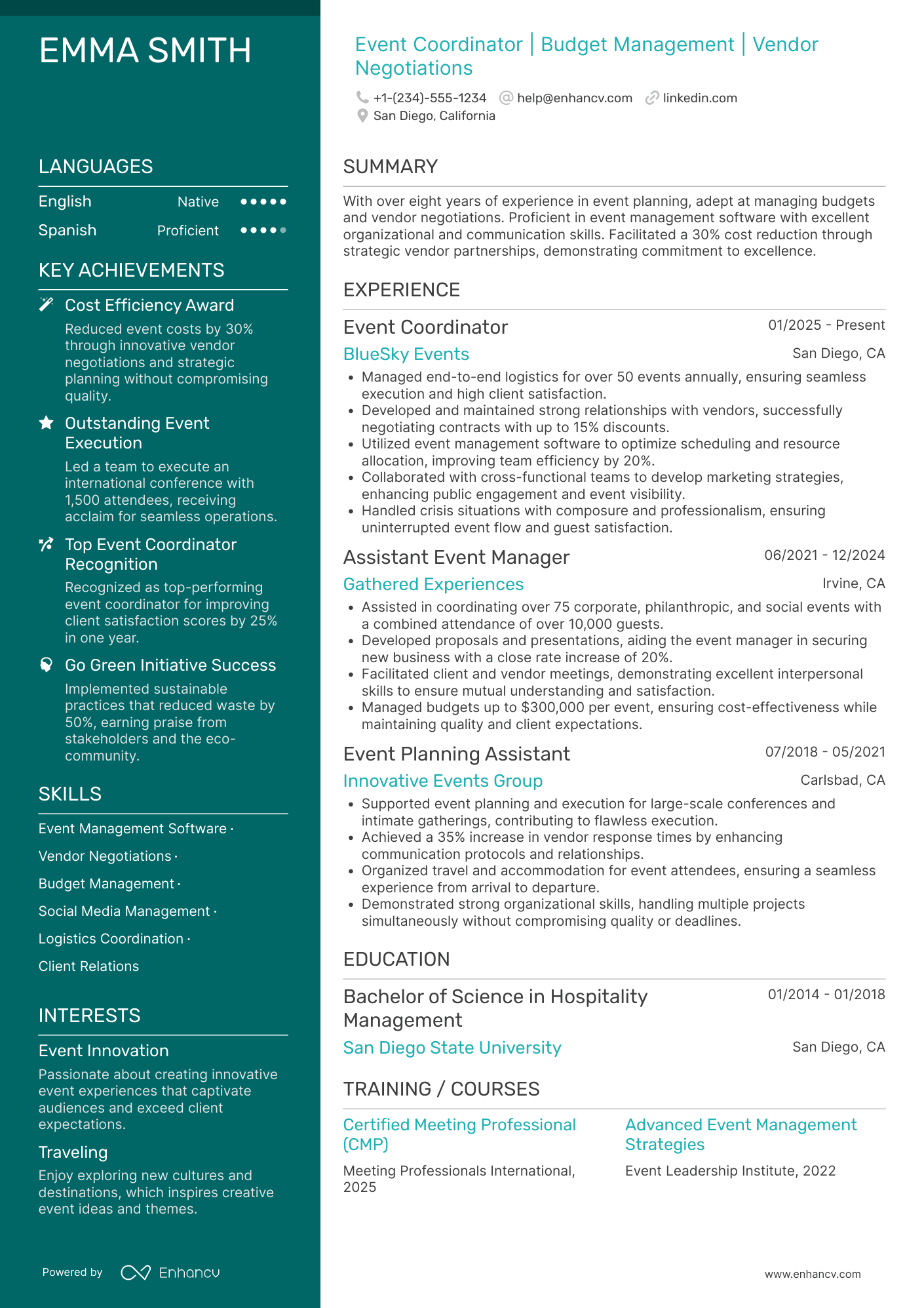 A resume example of a Event Planner Assistant