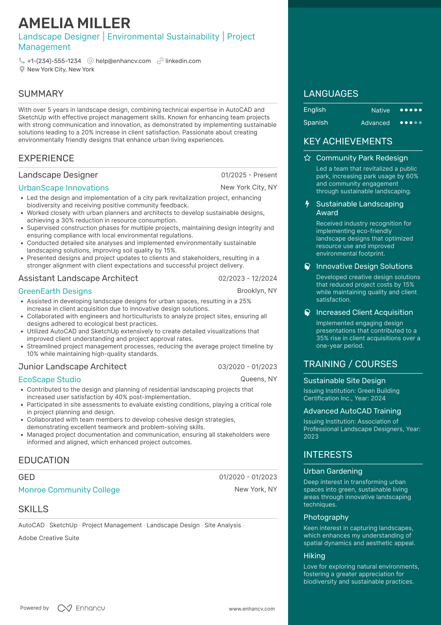 A resume example of a Landscaping Architect