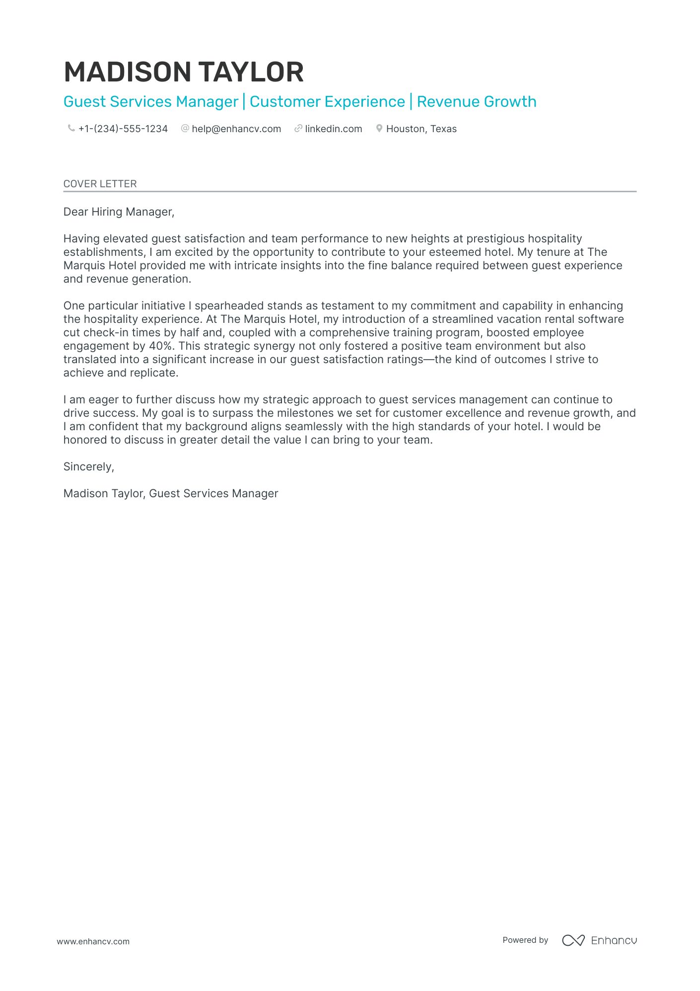 cover letter of hotel manager