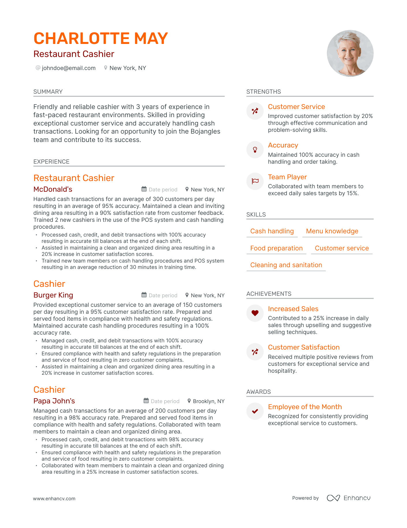 Modern Restaurant Cashier Resume Template