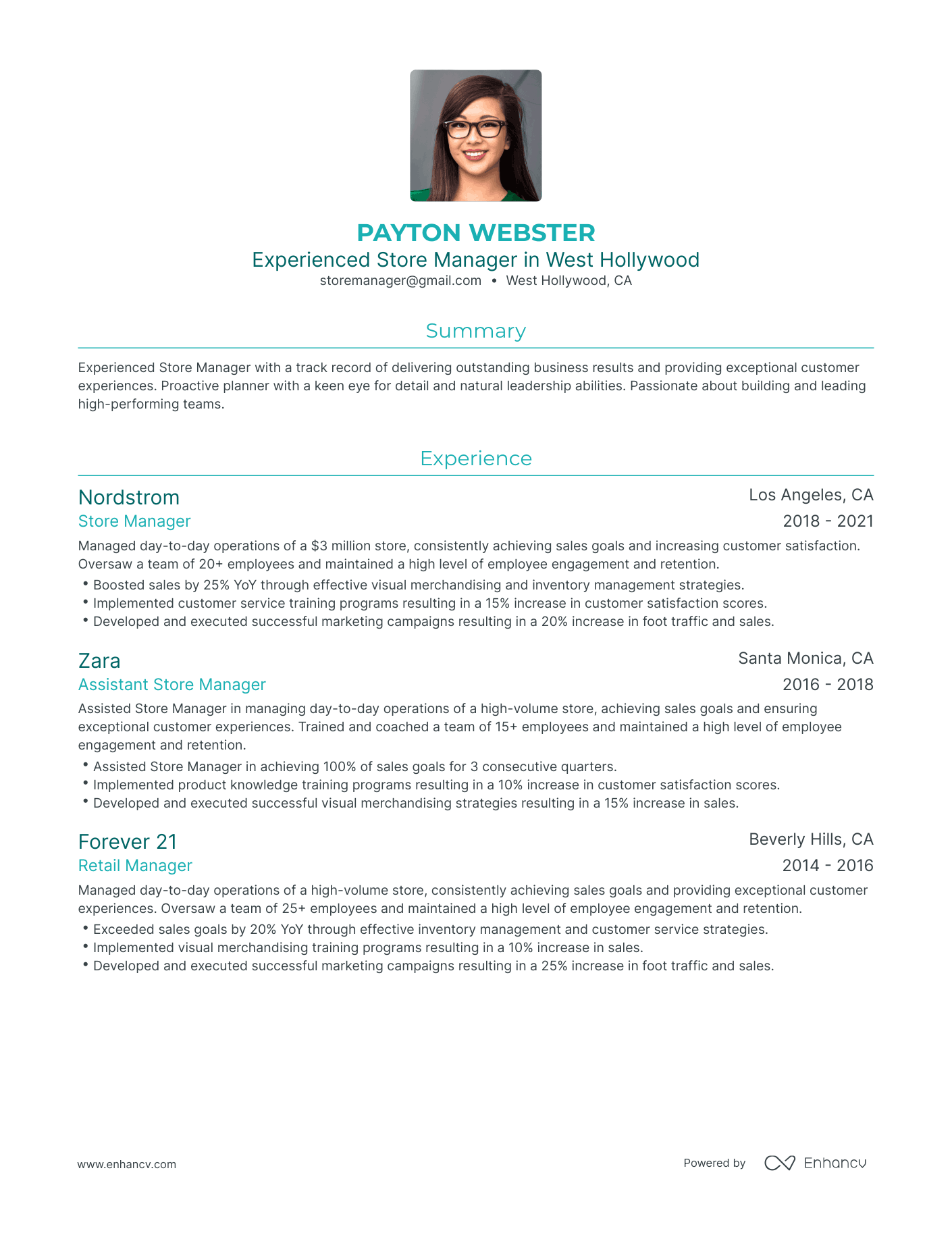 Traditional Store Manager Retail Resume Template