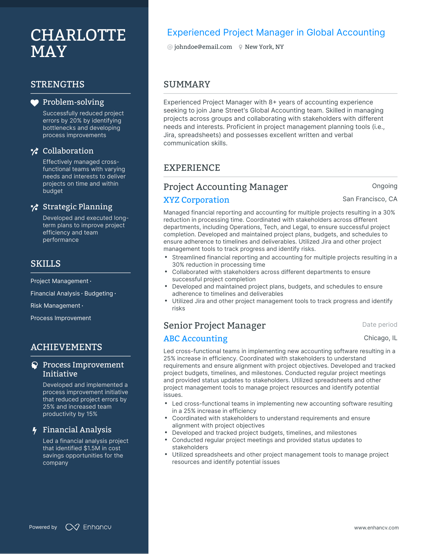 Polished Project Accounting Resume Template
