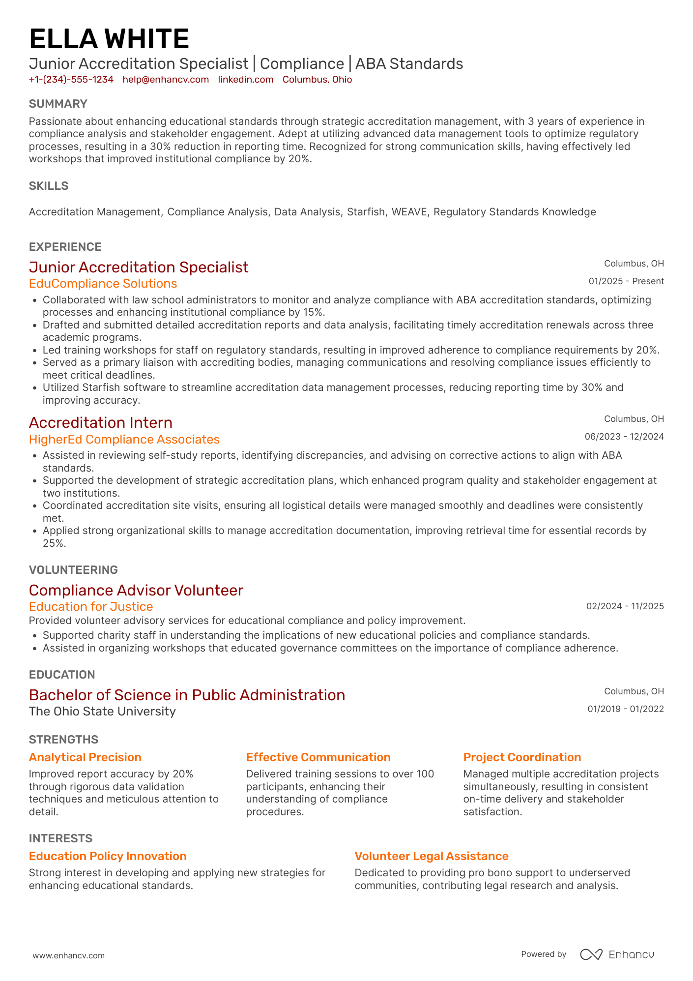A resume example of a Law School Accreditation Specialist