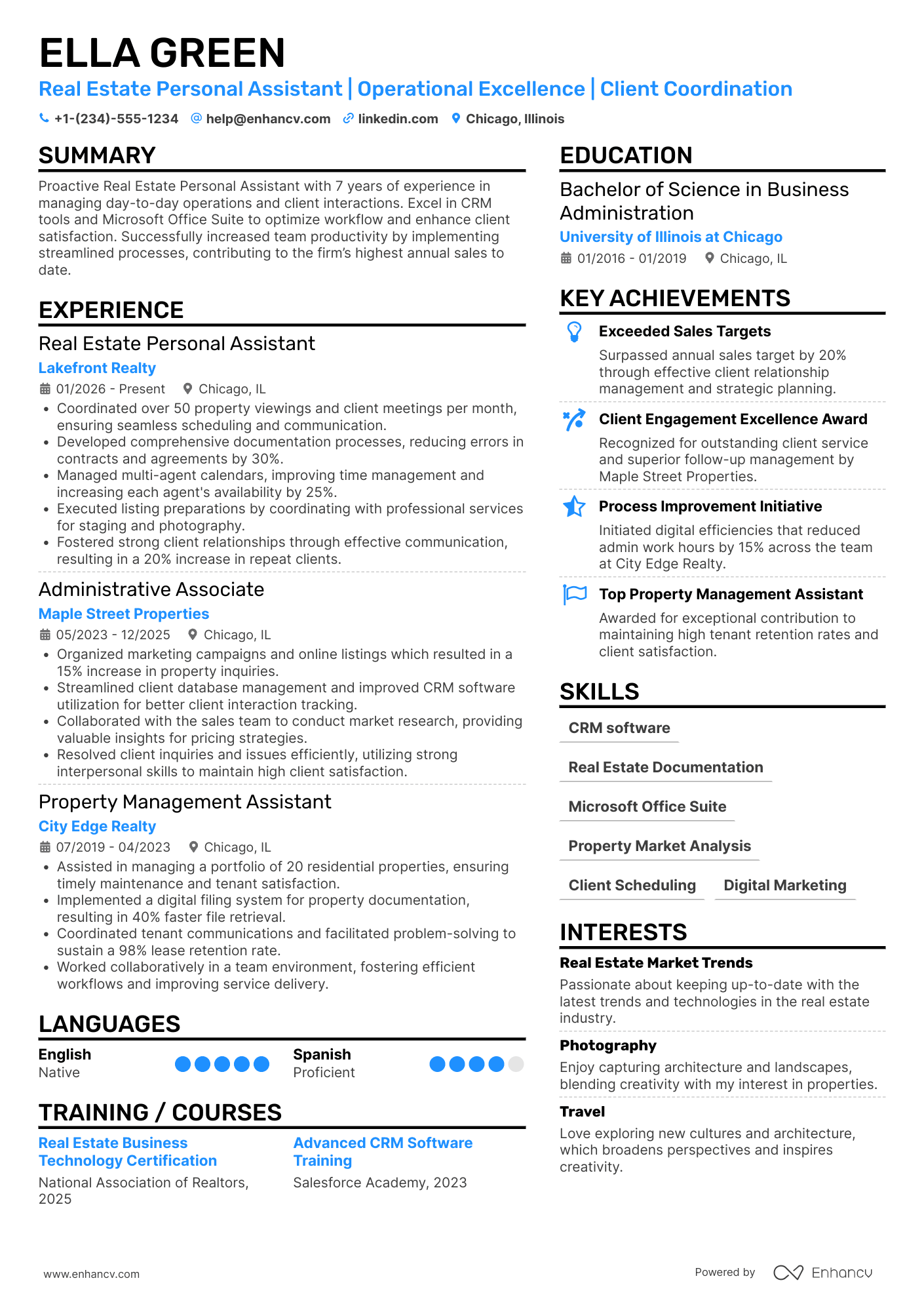 A resume example of a Real Estate Personal Assistant