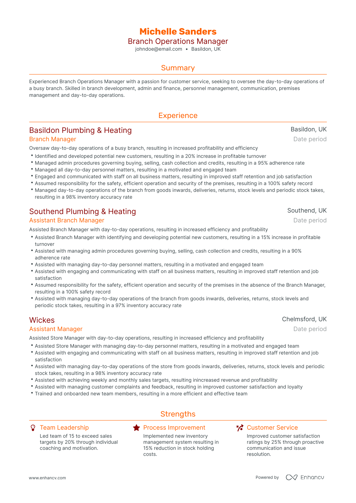 Traditional Branch Operations Manager Resume Template