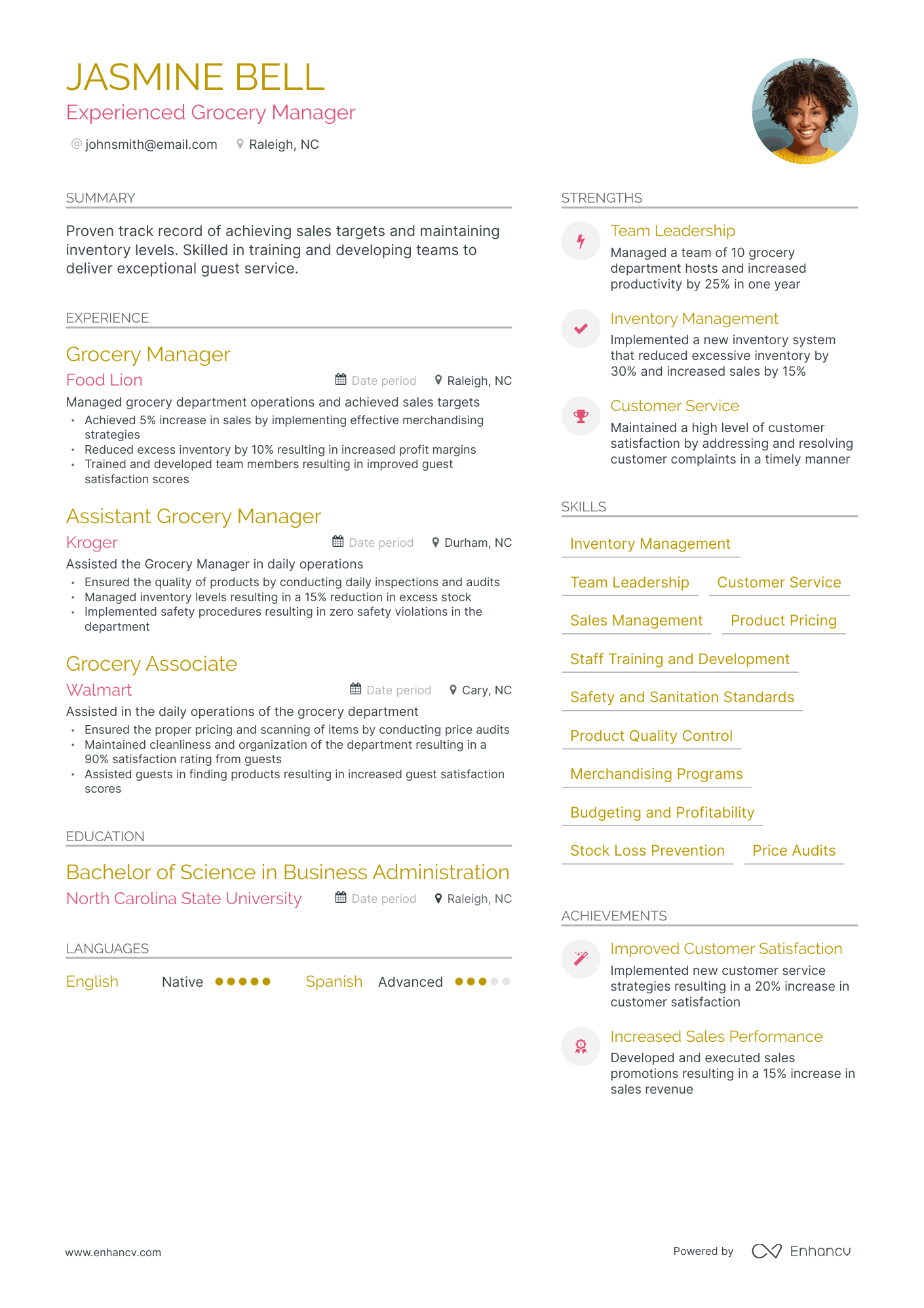 Modern Grocery Manager Resume Template