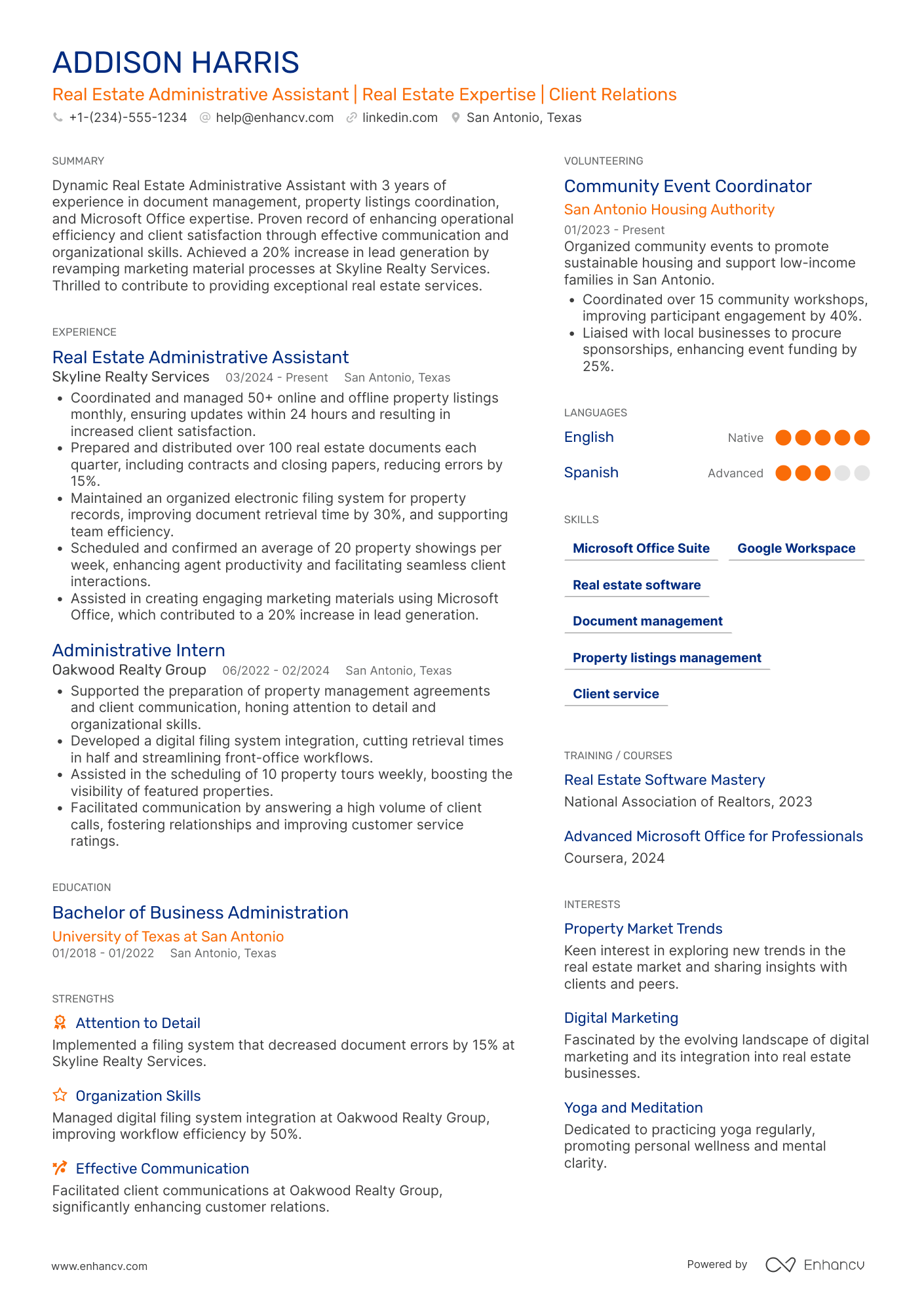 A resume example of a Real Estate Administrative Assistant