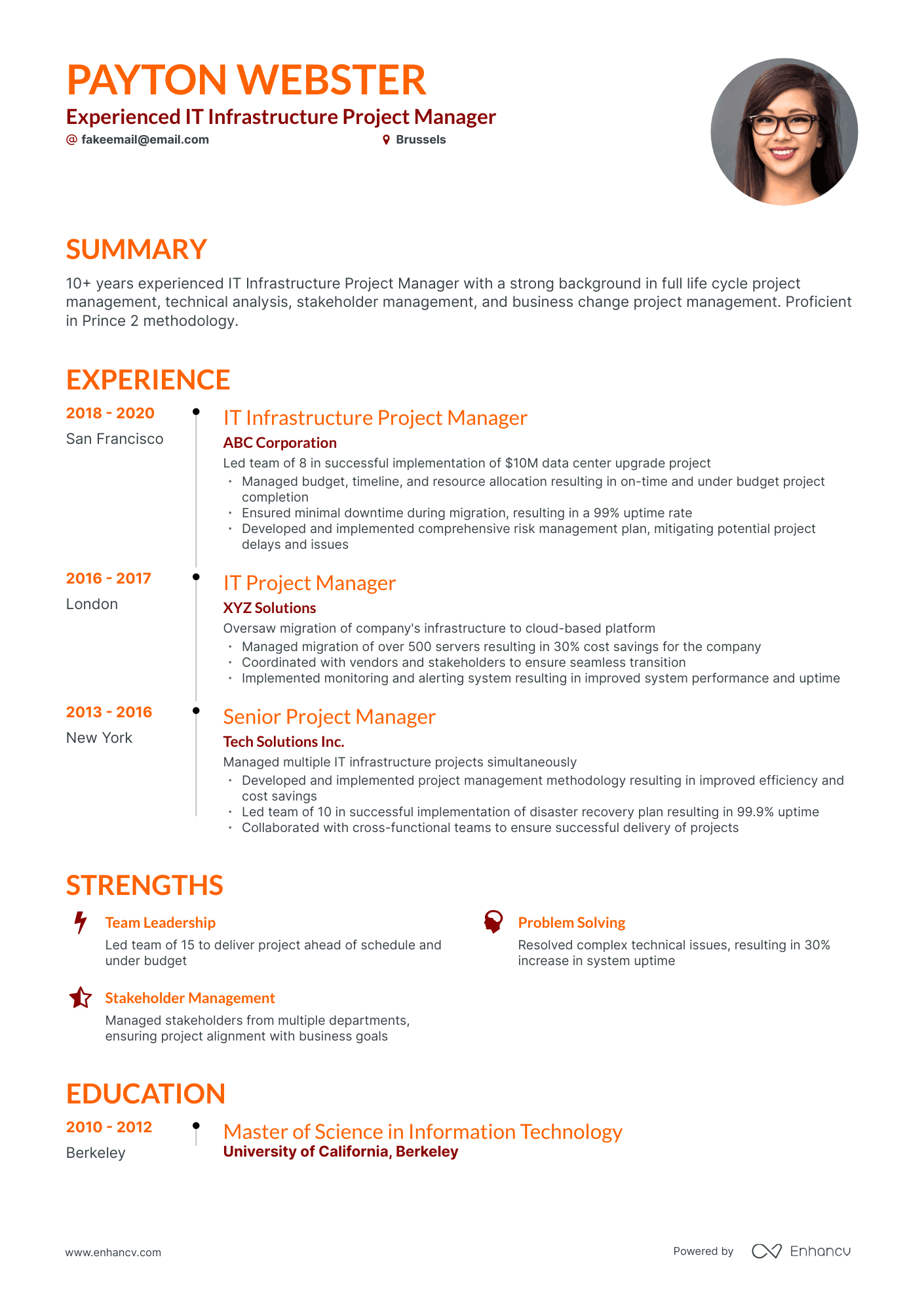 Timeline IT Infrastructure Project Manager Resume Template
