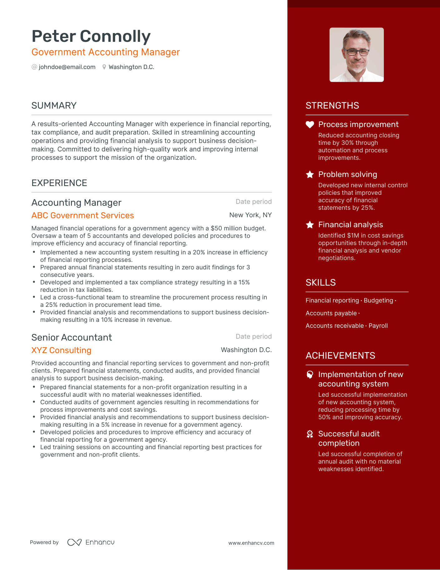 One Page Government Accounting Resume Template