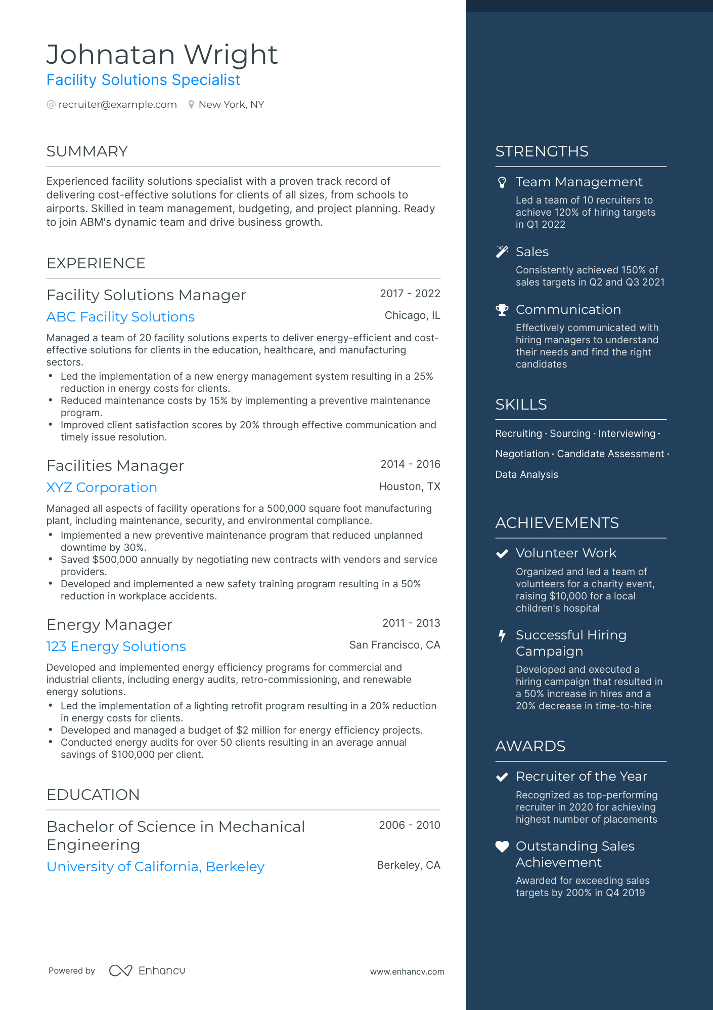 One Page Recruiter Resume Template