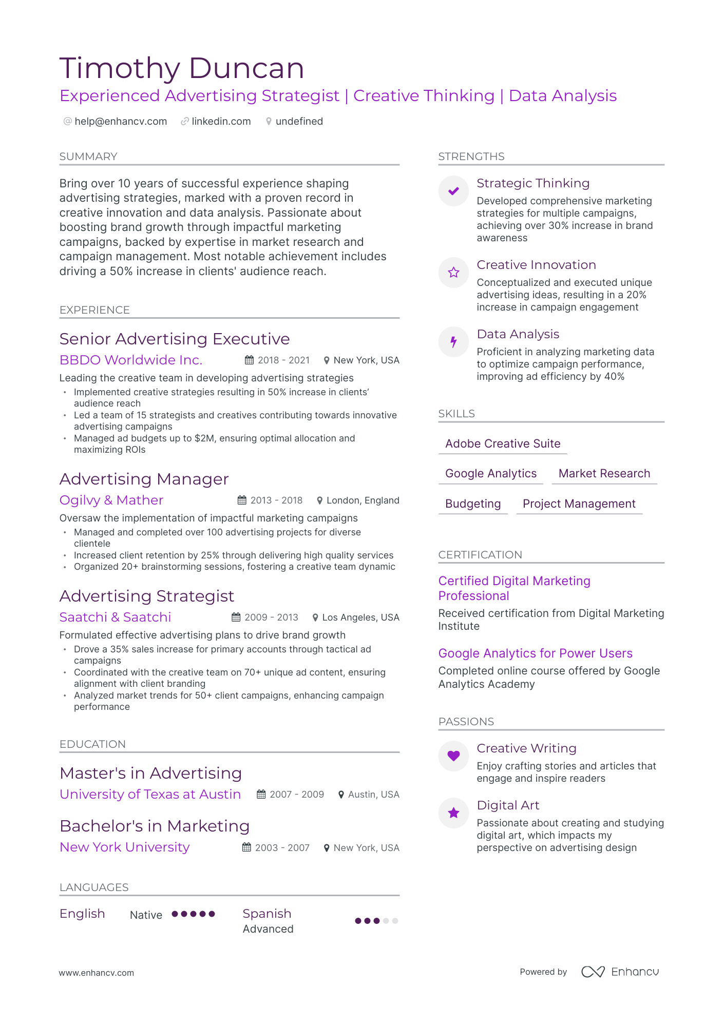 undefined Advertising Agency Resume Template