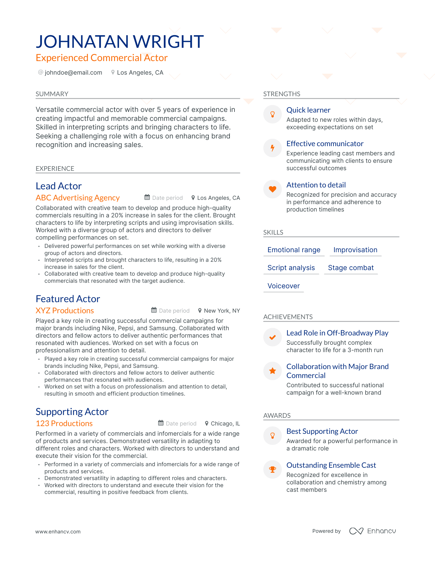 Modern Commercial Actor Resume Template