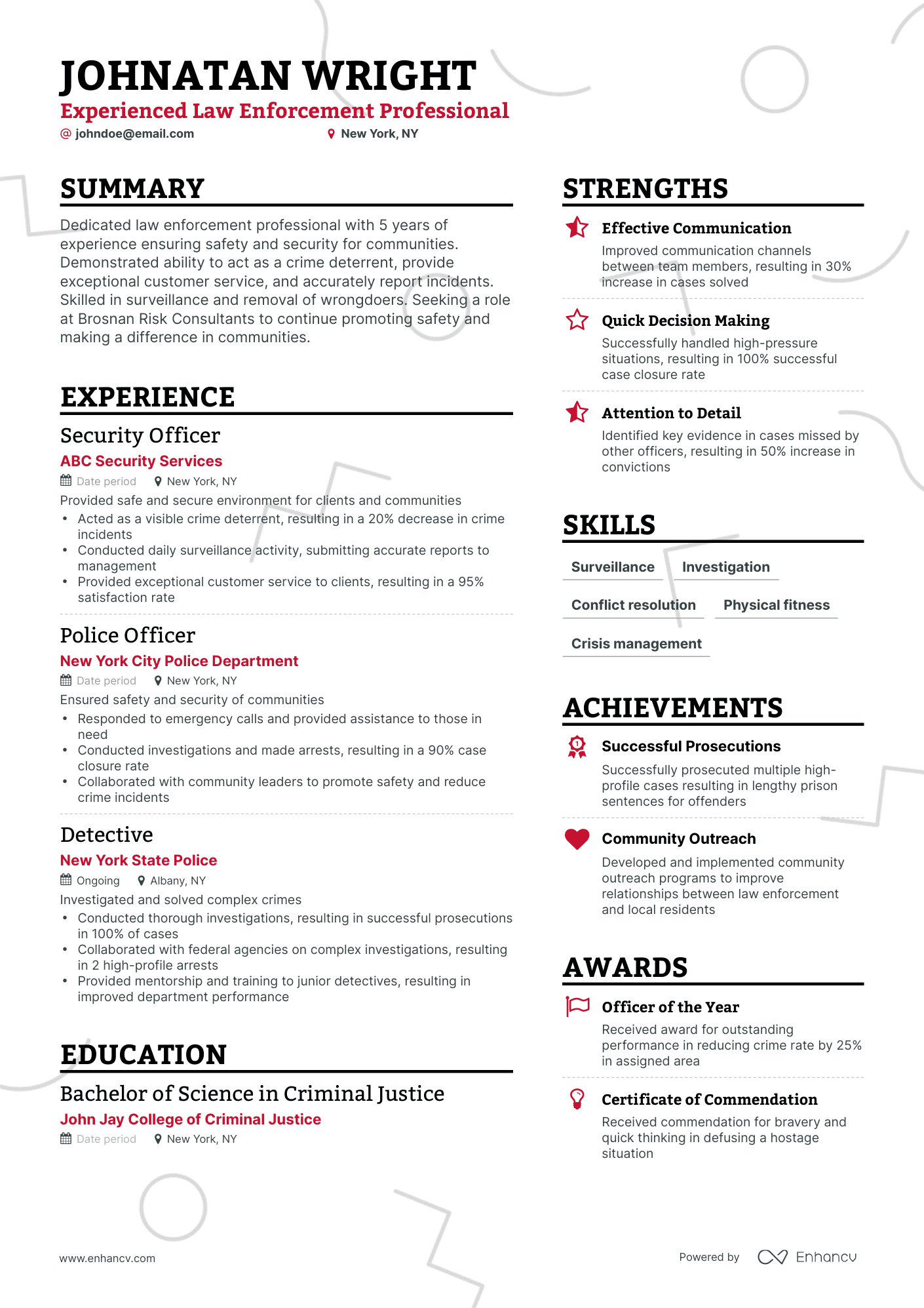 professional and modern law enforcement resume template