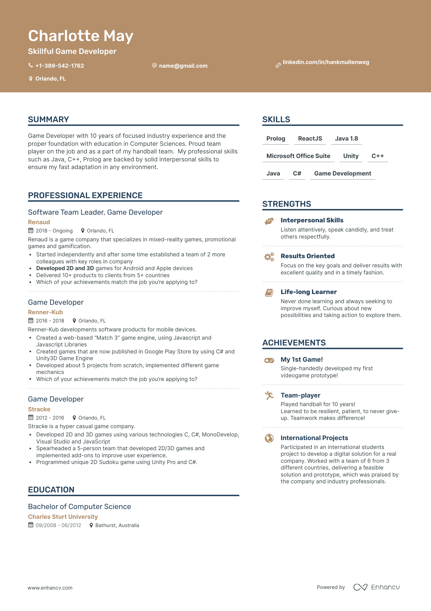 resume game developer