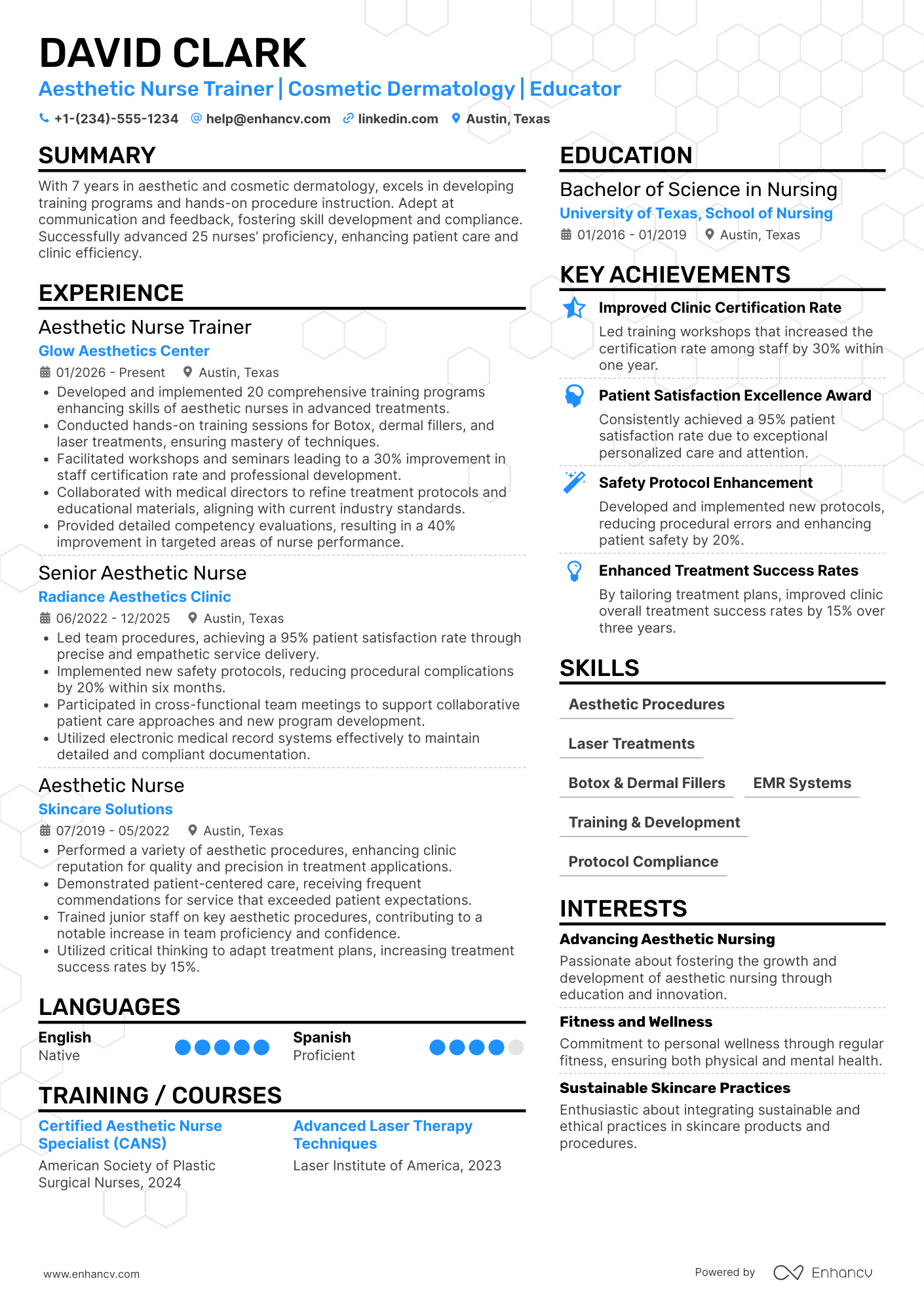 A resume example of a Aesthetic Nurse Trainer