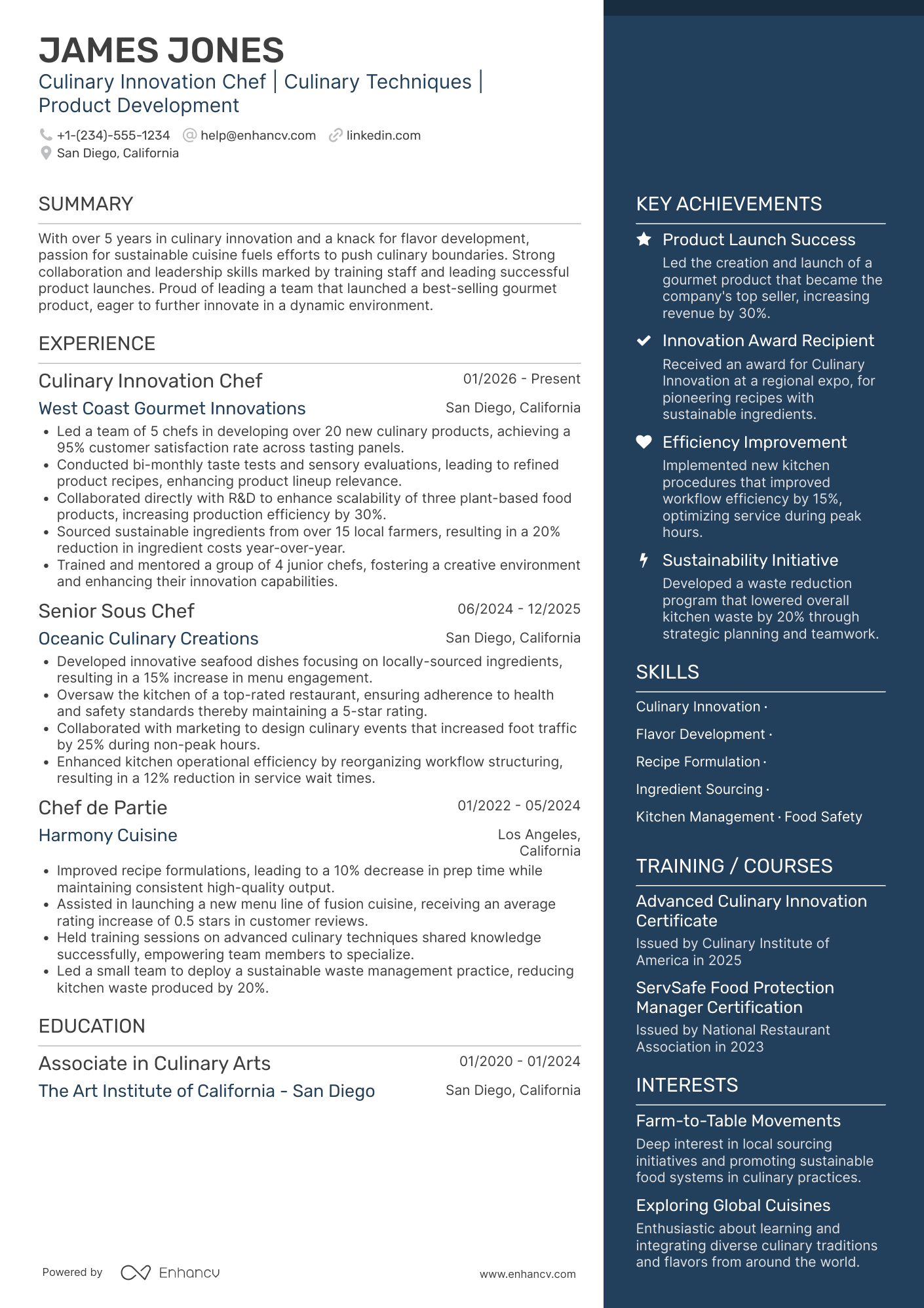 A resume example of a Culinary Innovation Chef