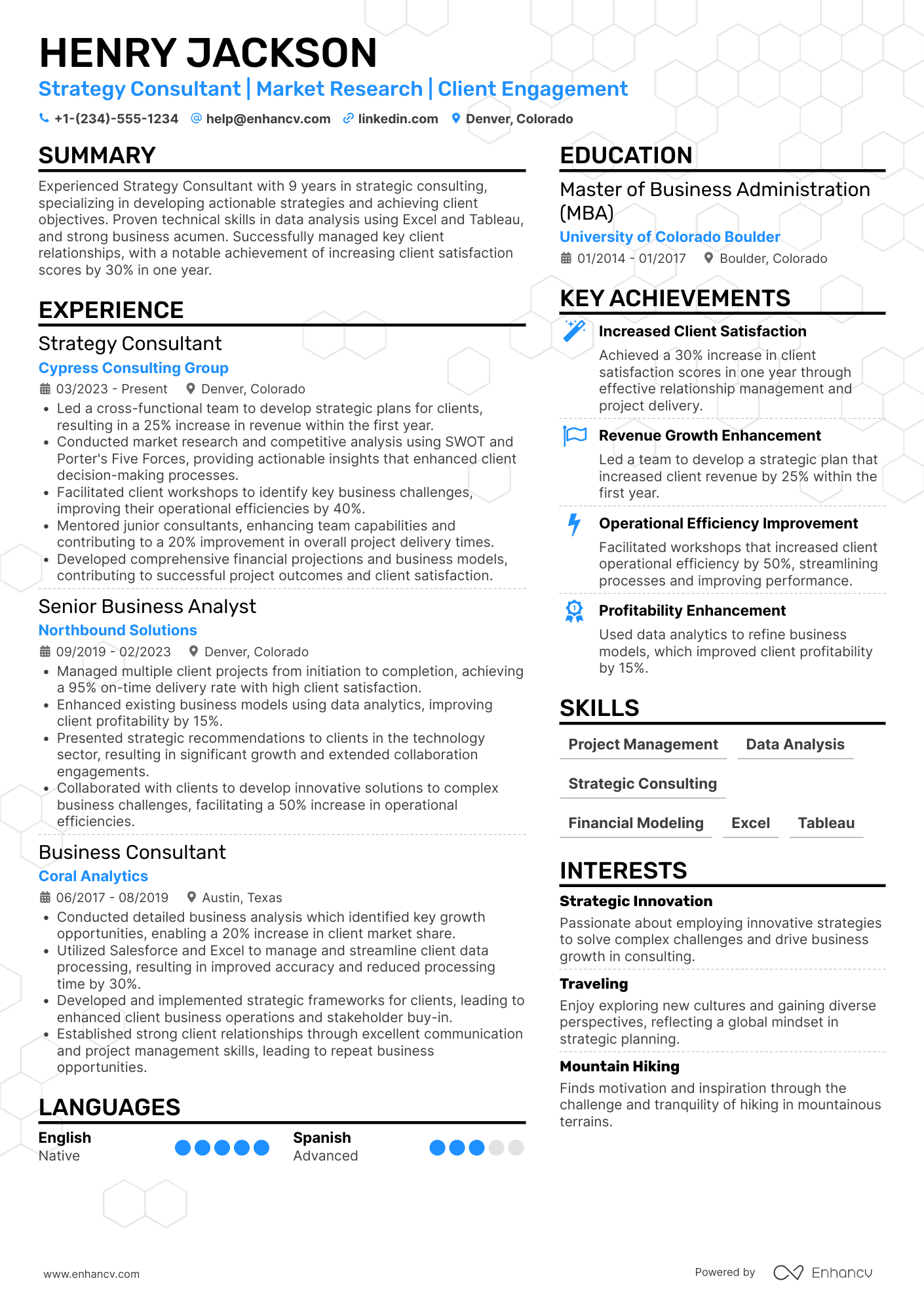 A resume example of a Post MBA