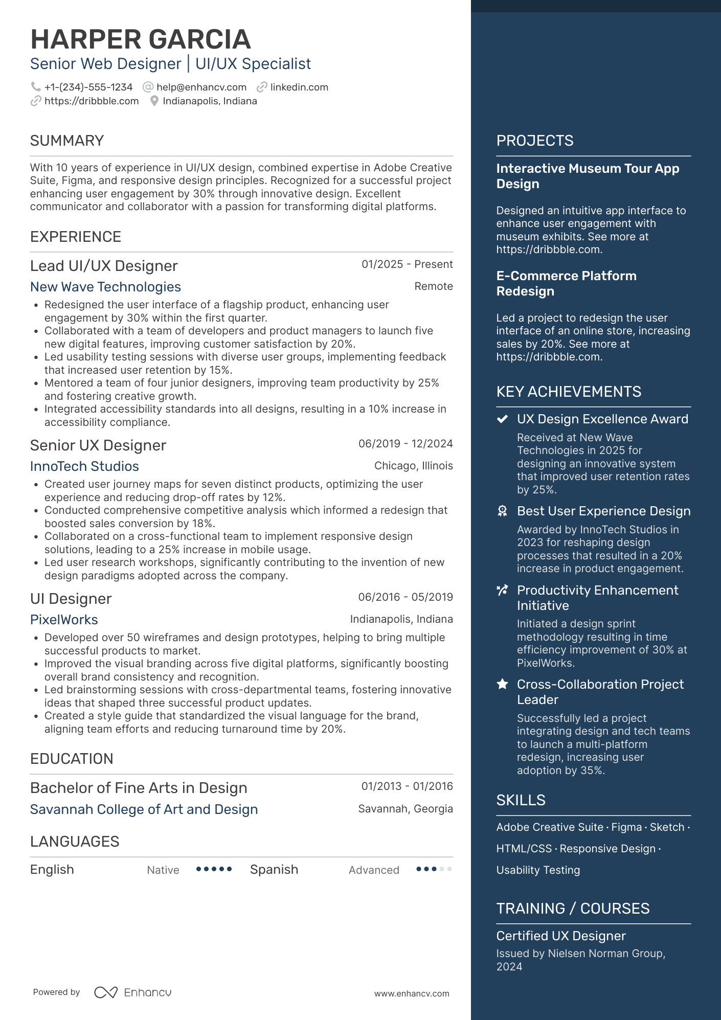 A resume example of a UI/UX Web Designer