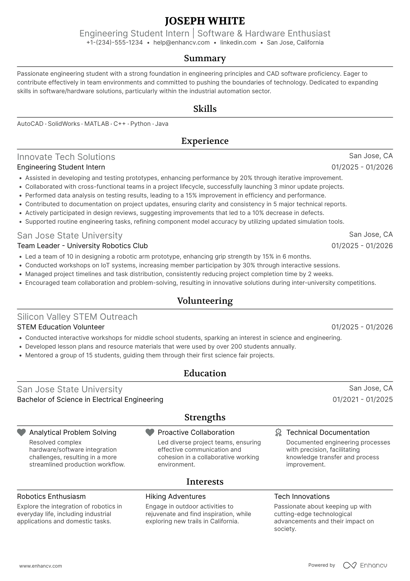 A resume example of a Engineering Student