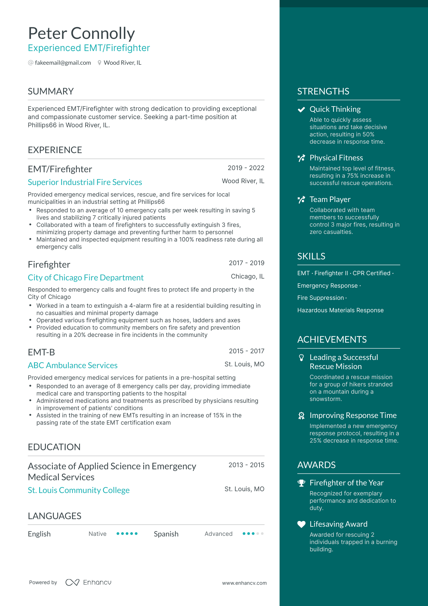 One Page Firefighter Resume Template