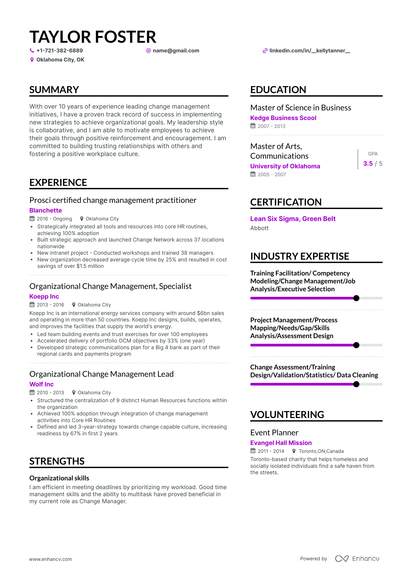 Simple Change Management Resume Template