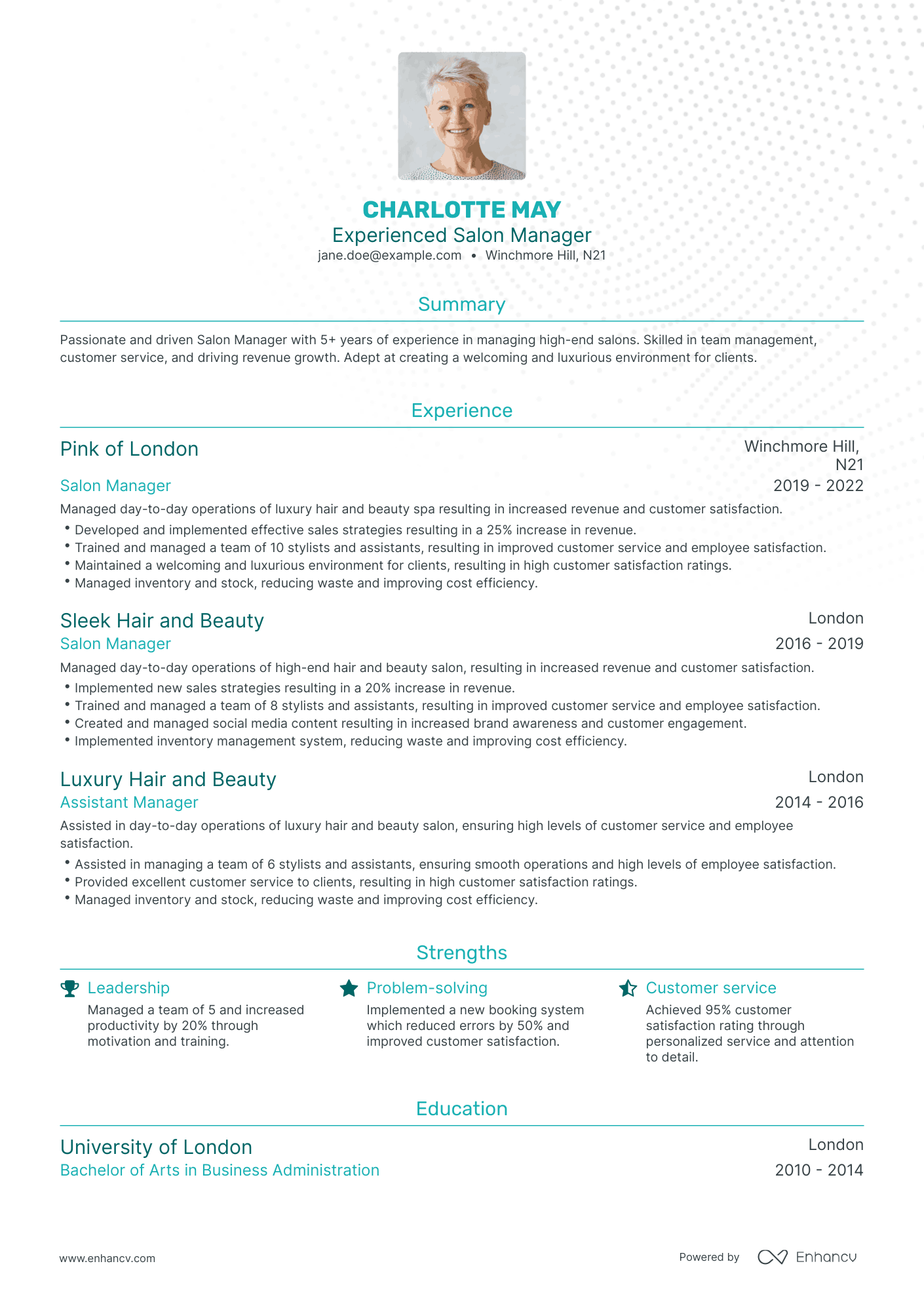 Traditional Salon Manager Resume Template