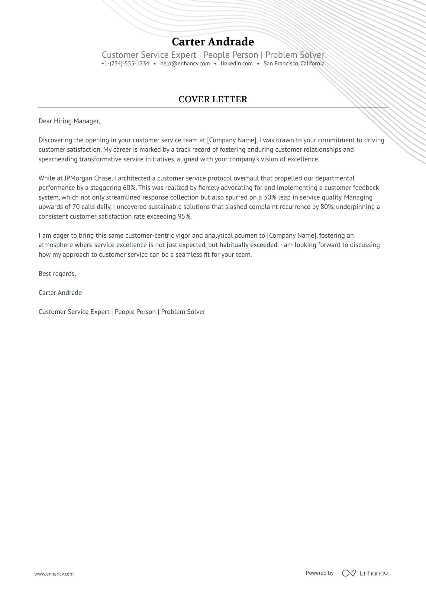 cover letter for sales manager and customer service
