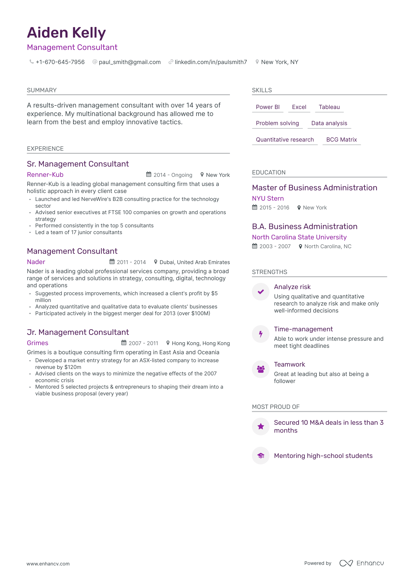 Modern Management Consultant Resume Template
