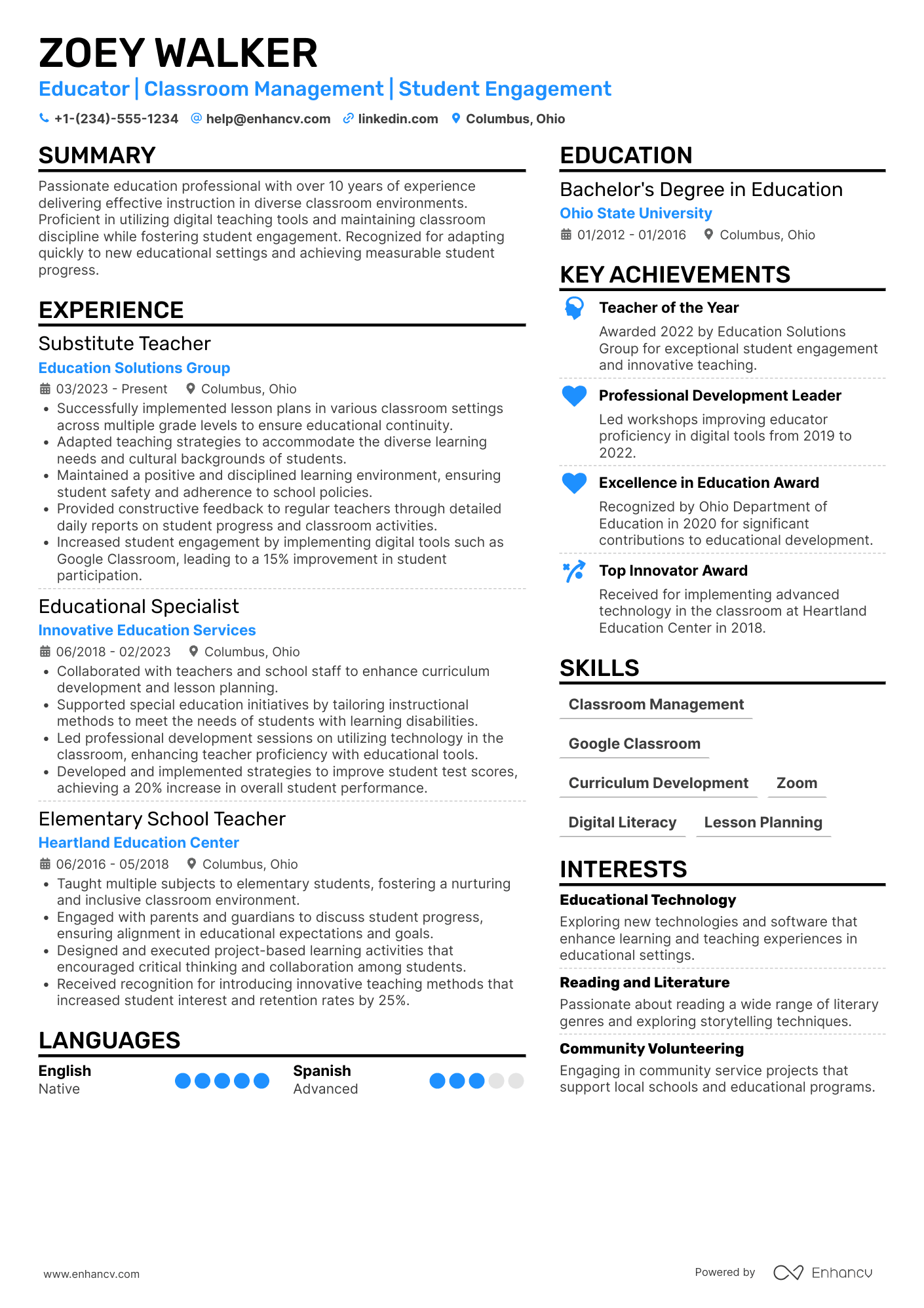 A resume example of a Stip Substitute Teacher