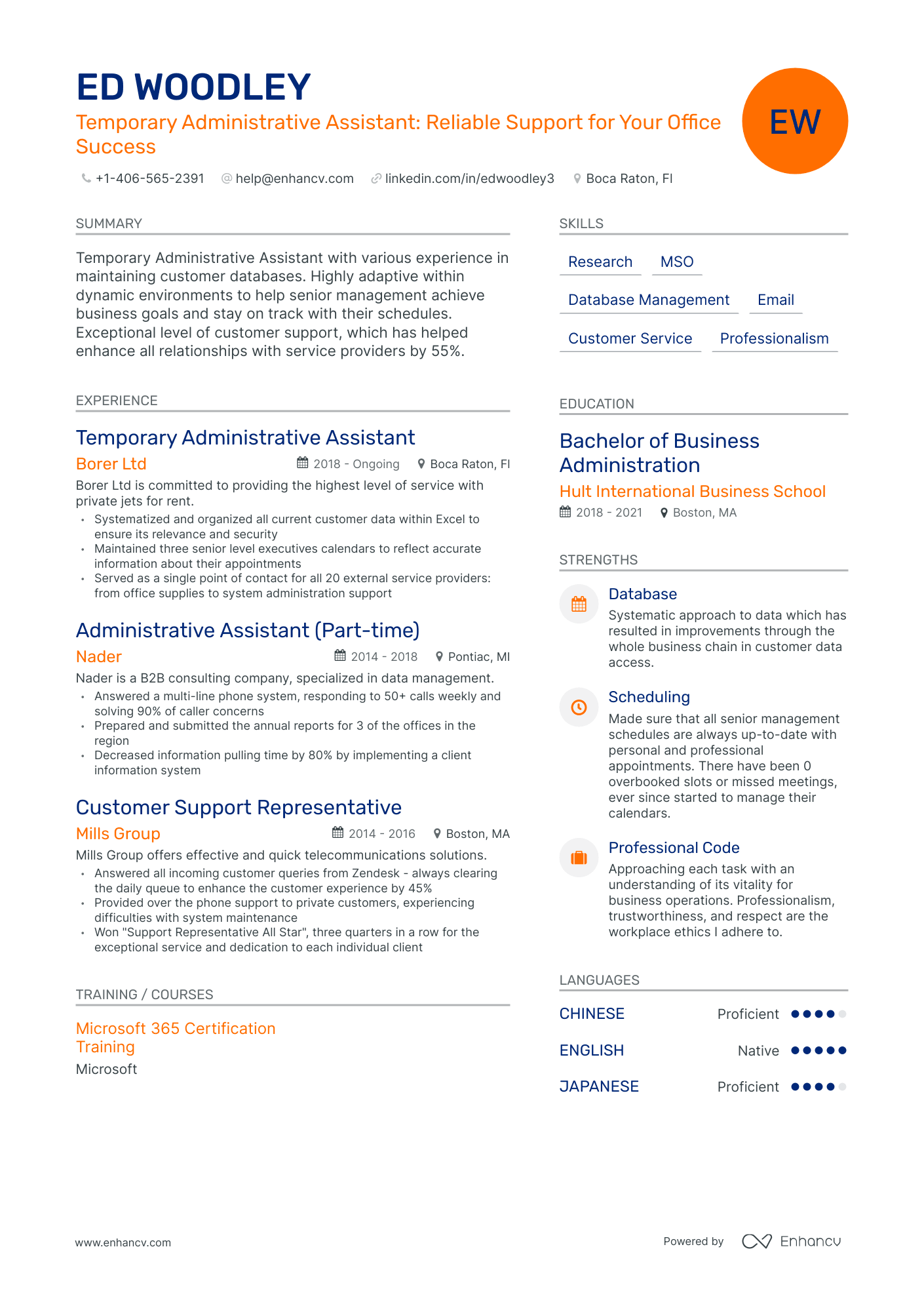 Modern Temporary Administrative Assistant Resume Template
