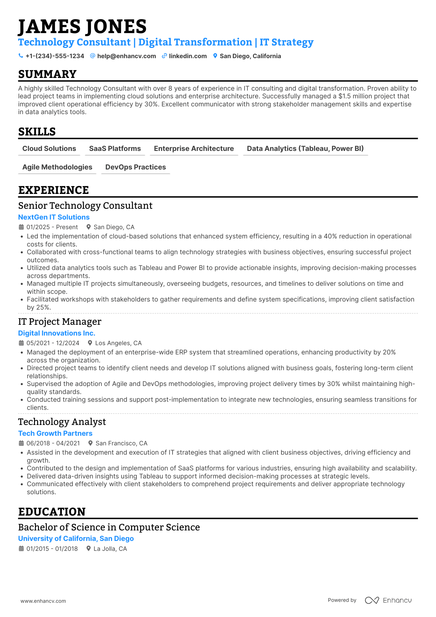 A resume example of a Accenture Technology Consultant