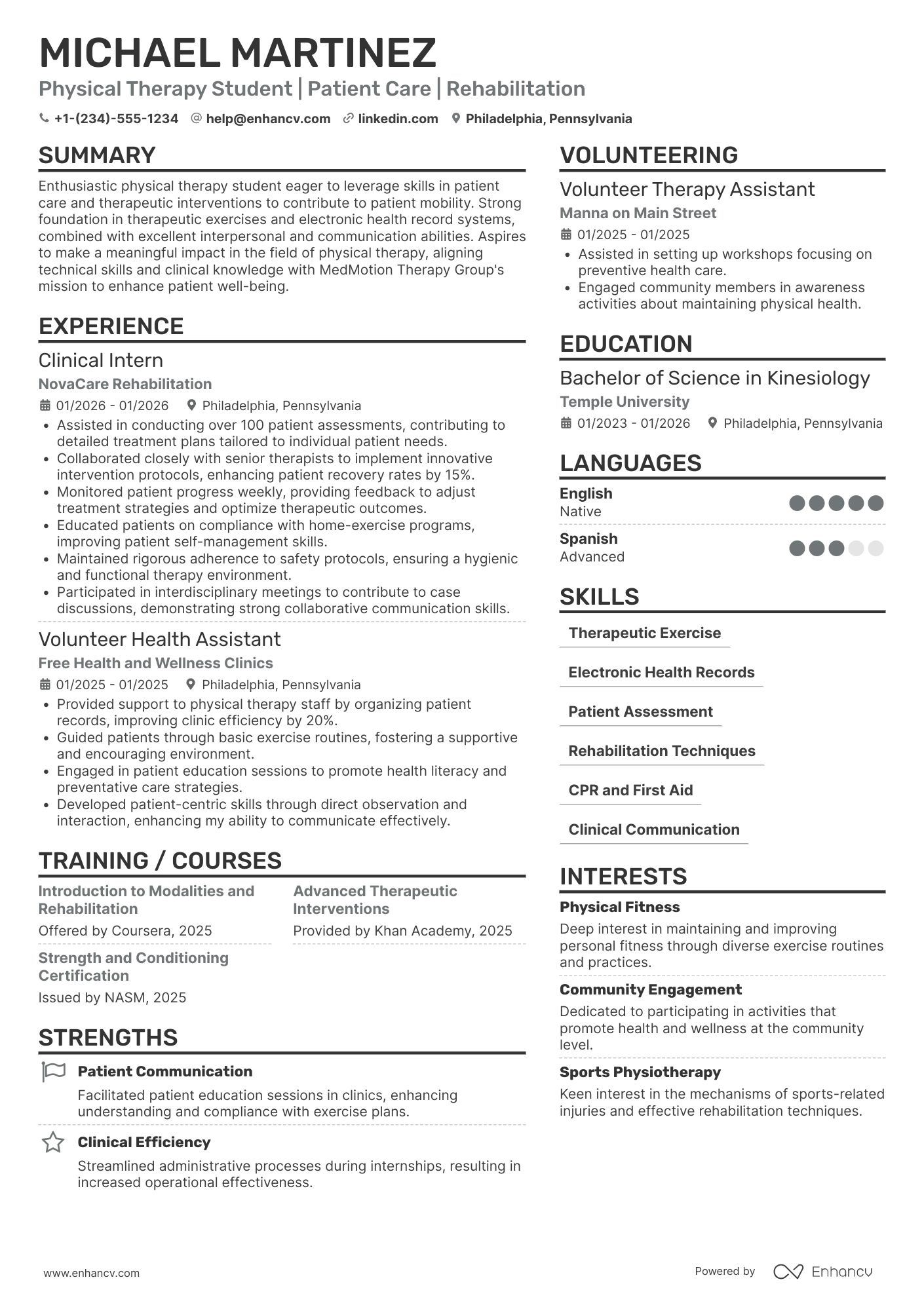 A resume example of a Physical Therapy Student
